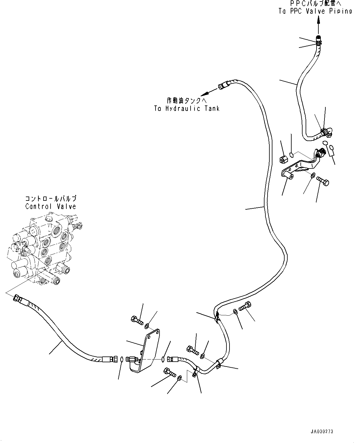 Komatsu parts book diagram for WA200-8 S/N 91001-UP: HYDRAULIC PIPING, WORK EQUIPMENT CONTROL PROPORTIONAL PRESSURE CONTROL (PPC) PIPING (2/2) (WITH QUICK COUPLER)(#85001-)