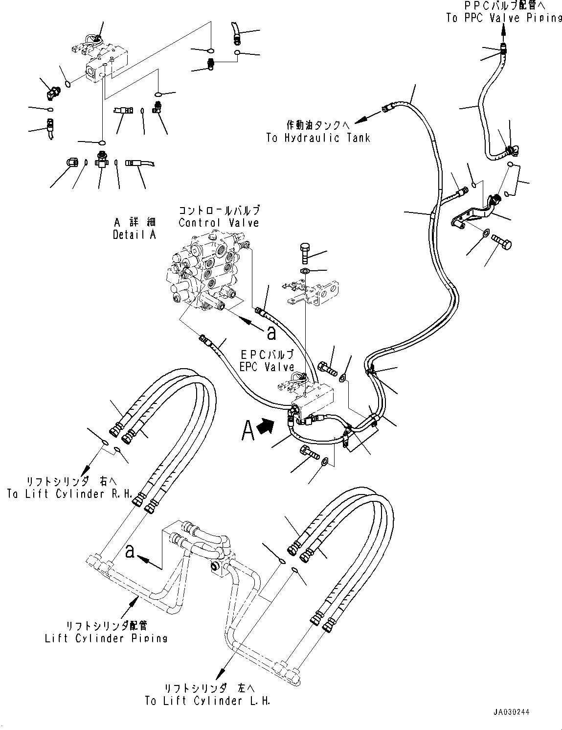 Komatsu parts book diagram for WA200-8 S/N 91001-UP: HYDRAULIC PIPING, EPC VALVE PIPING (WITH 3-SPOOL CONTROL VALVE)(#85001-)
