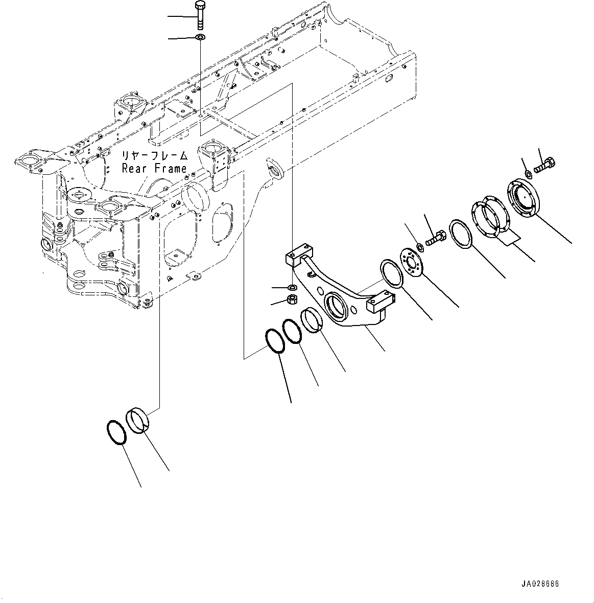 Komatsu parts book diagram for WA200-8 S/N 91001-UP: REAR AXLE SUPPORT, (#85001-)