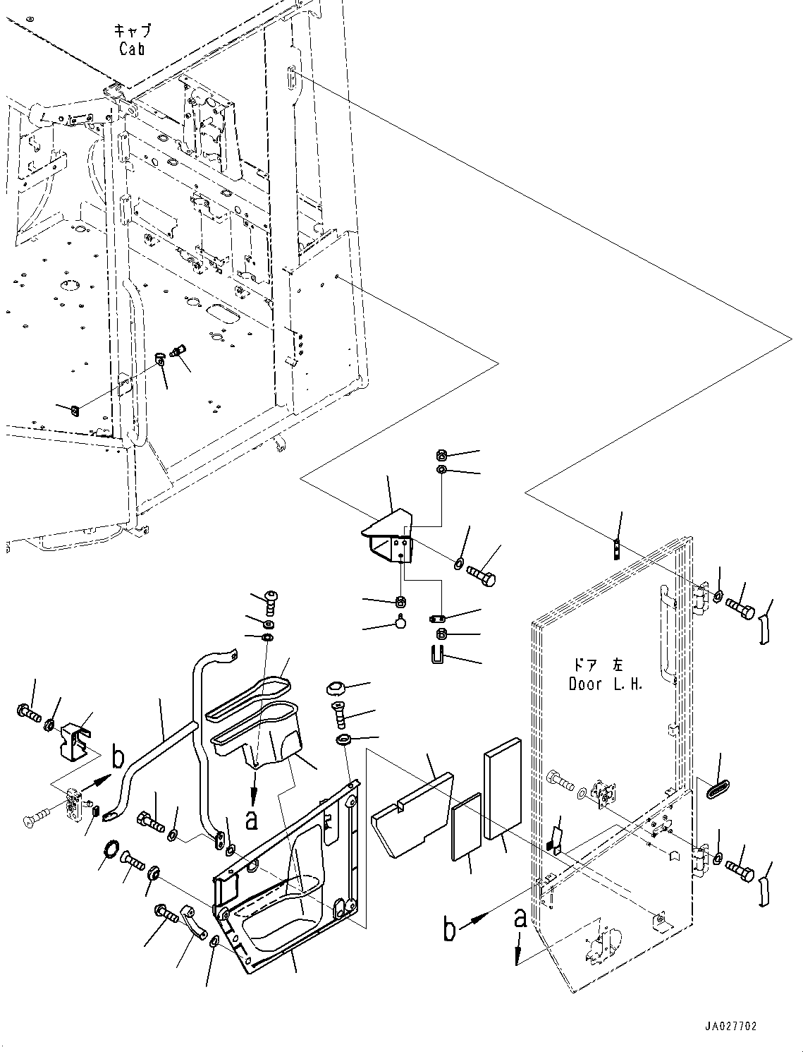 Komatsu parts book diagram for WA200-8 S/N 91001-UP: ROPS CAB AND FLOOR FRAME GROUP, DOOR, L.H. (2/2)(#85001-)