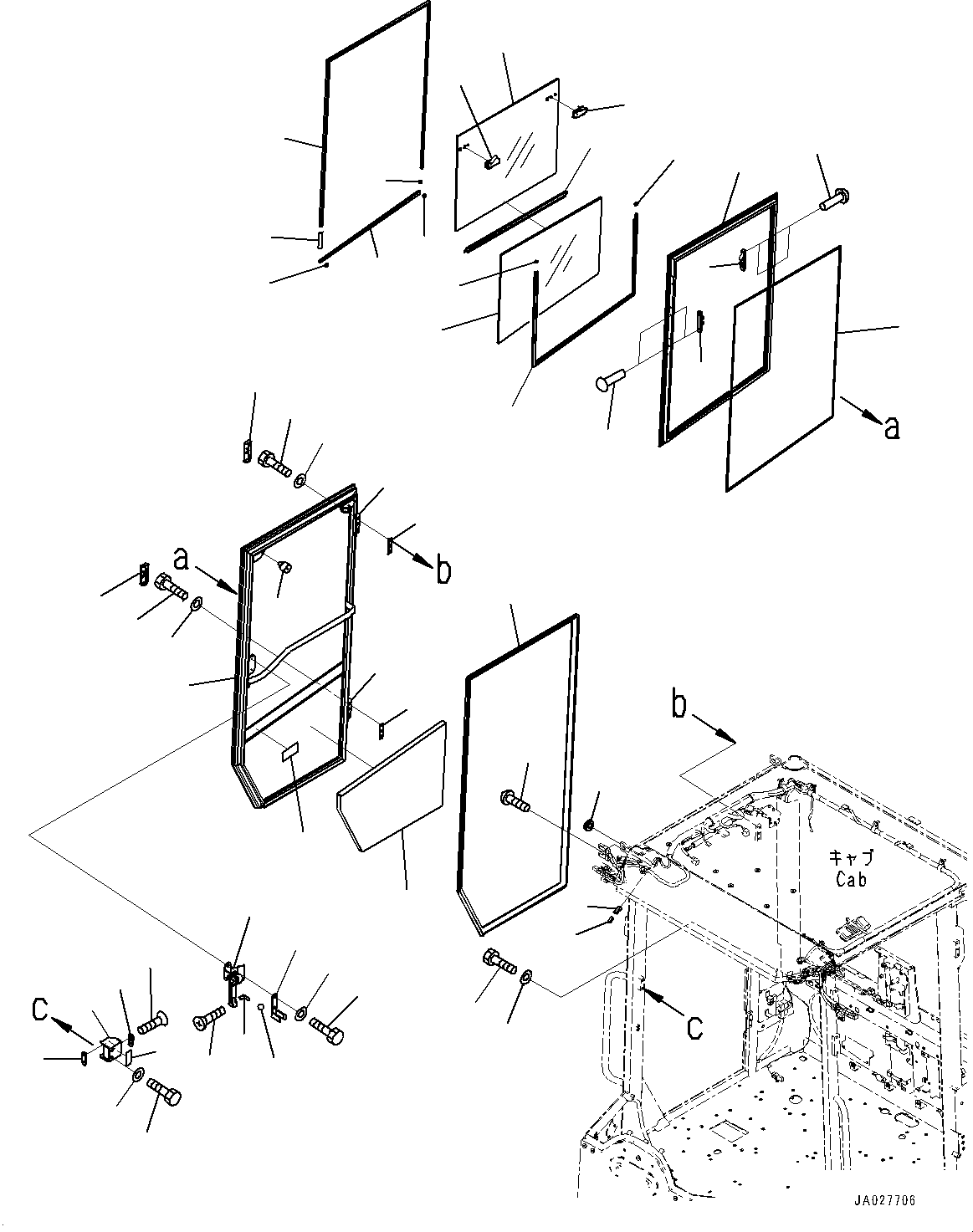 Komatsu parts book diagram for WA200-8 S/N 91001-UP: ROPS CAB AND FLOOR FRAME GROUP, DOOR, R.H.(#85001-)