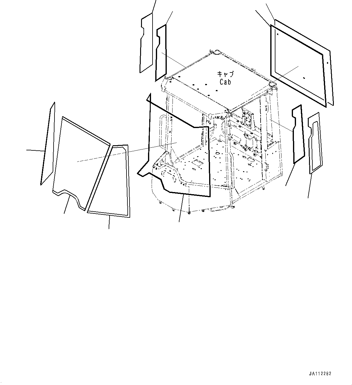 Komatsu parts book diagram for WA200-8 S/N 91001-UP: ROPS CAB AND FLOOR FRAME GROUP, GLASS WINDOW(#85001-)