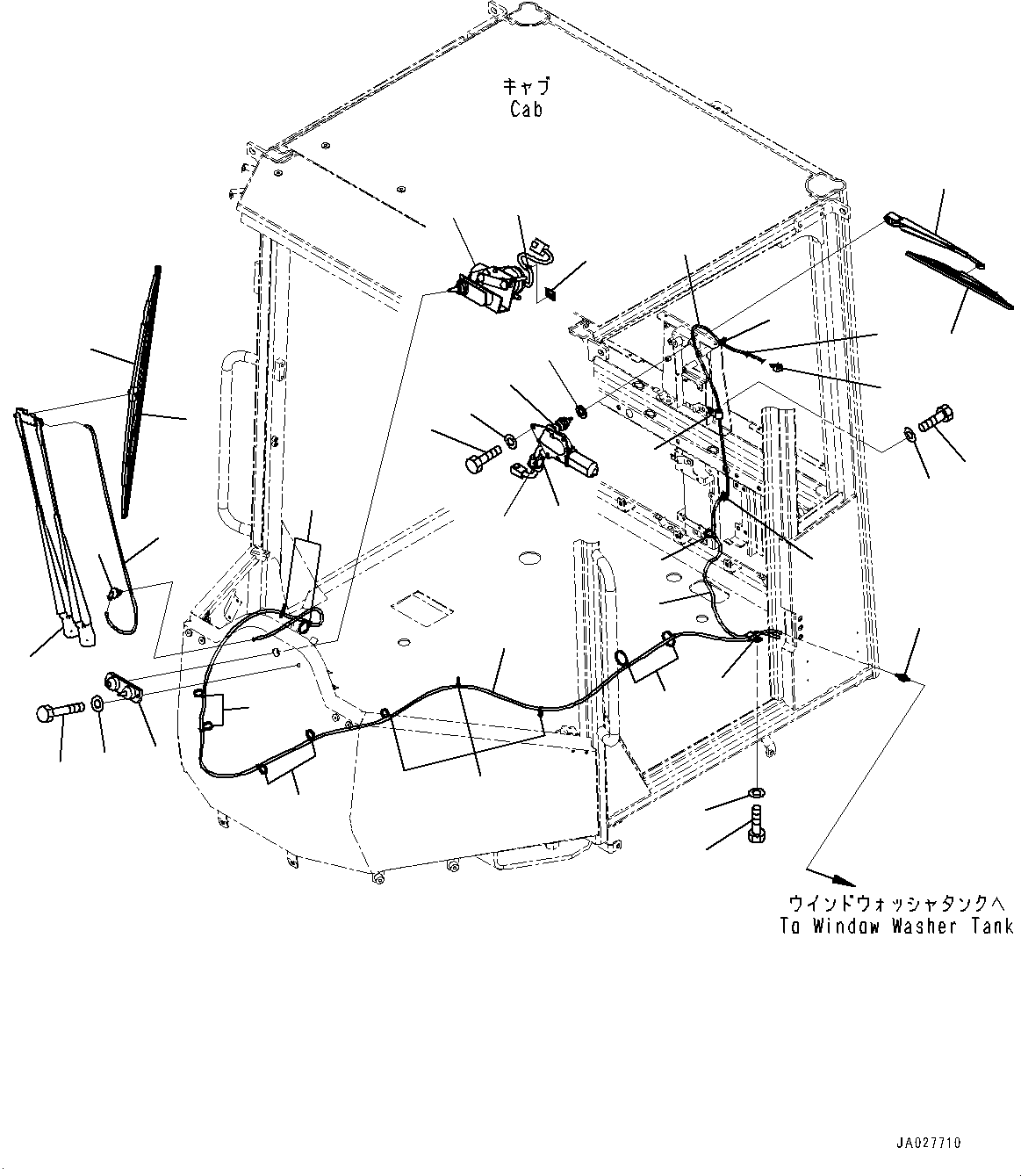 Komatsu parts book diagram for WA200-8 S/N 91001-UP: ROPS CAB AND FLOOR FRAME GROUP, FRONT AND REAR WIPER(#85001-)