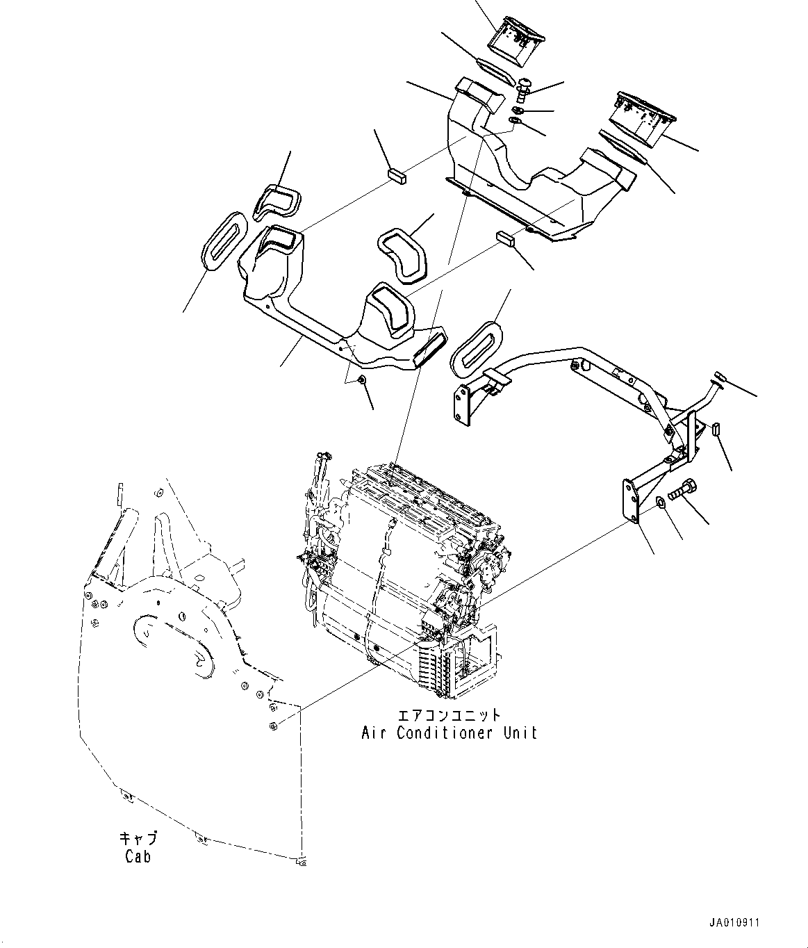 Komatsu parts book diagram for WA200-8 S/N 91001-UP: ROPS CAB AND FLOOR FRAME GROUP, AIR CONDITIONER DUCT, INNER(#85001-)