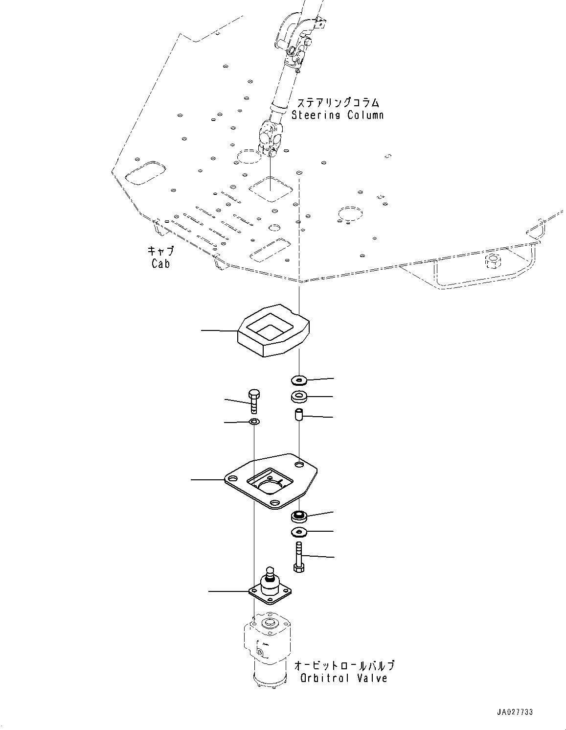 Komatsu parts book diagram for WA200-8 S/N 91001-UP: ROPS CAB AND FLOOR FRAME GROUP, ORBITROL VALVE MOUNTING(#85001-)