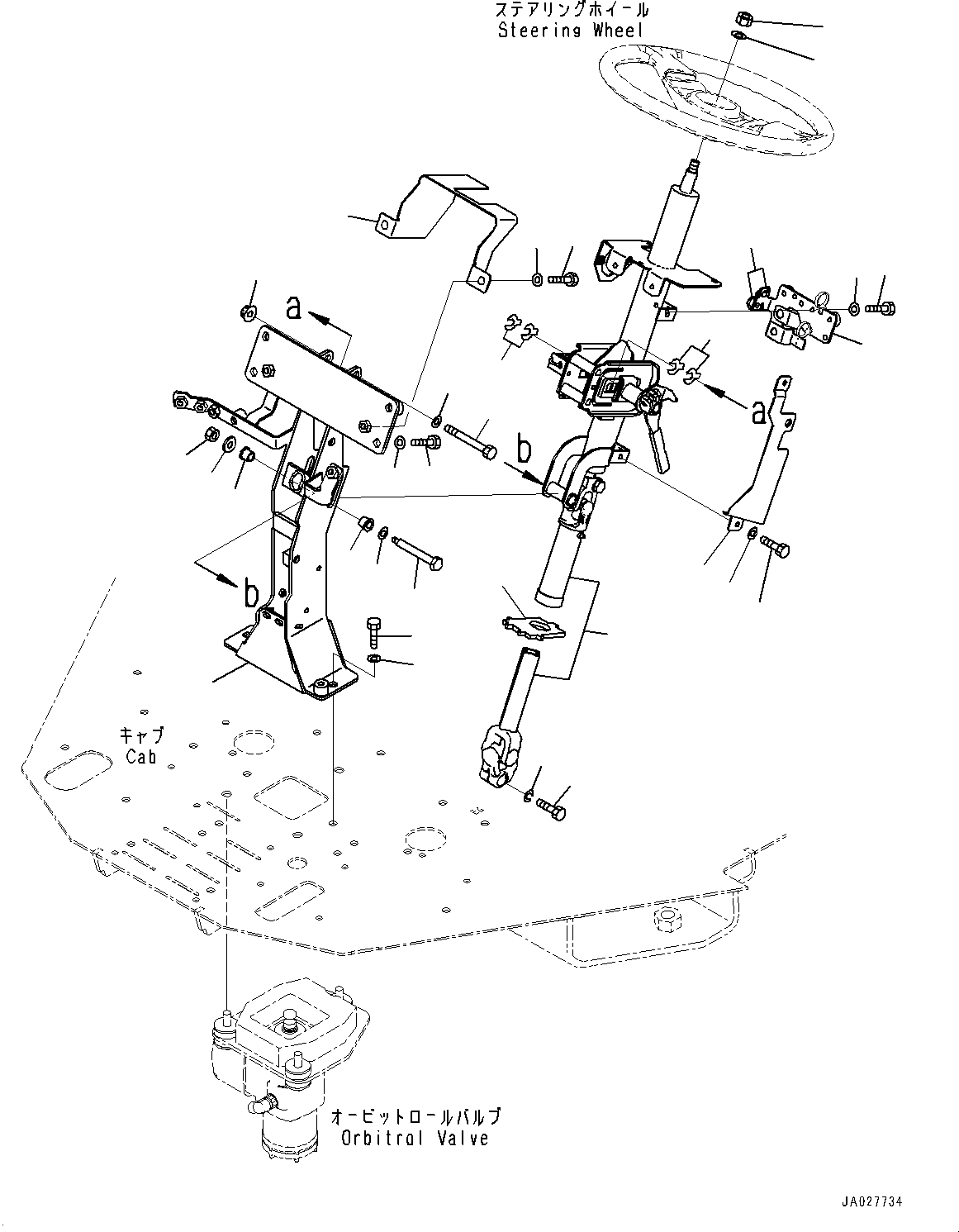 Komatsu parts book diagram for WA200-8 S/N 91001-UP: ROPS CAB AND FLOOR FRAME GROUP, STEERING COLUMN(#85001-)