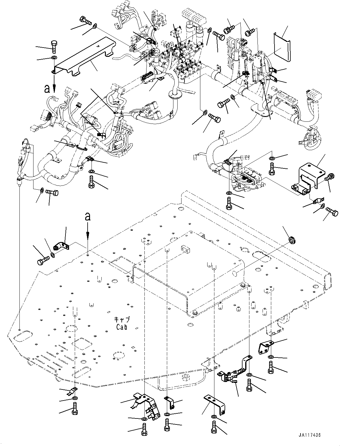 Komatsu parts book diagram for WA200-8 S/N 91001-UP: ROPS CAB AND FLOOR FRAME GROUP, FLOOR WIRING HARNESS MOUNTING (2/2)(#85001-88094)