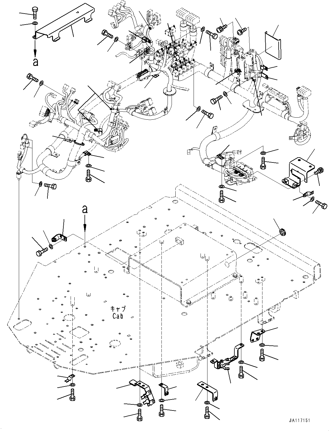 Komatsu parts book diagram for WA200-8 S/N 91001-UP: ROPS CAB AND FLOOR FRAME GROUP, FLOOR WIRING HARNESS MOUNTING (2/2)(#88777-)