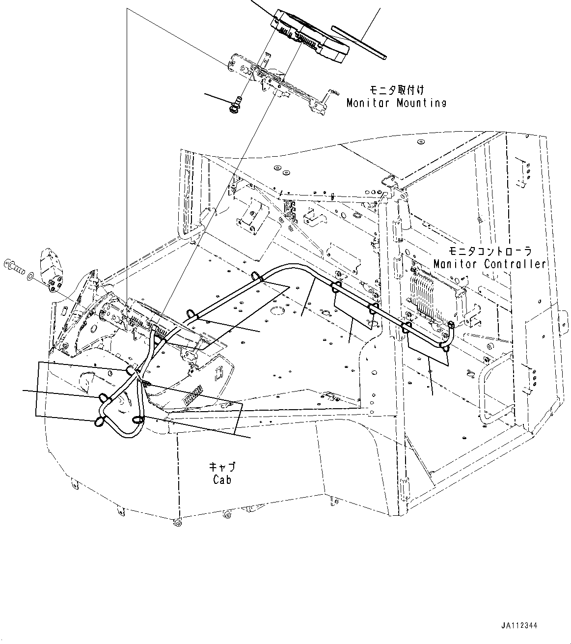 Komatsu parts book diagram for WA200-8 S/N 91001-UP: ROPS CAB AND FLOOR FRAME GROUP, MAIN MONITOR(#85001-)