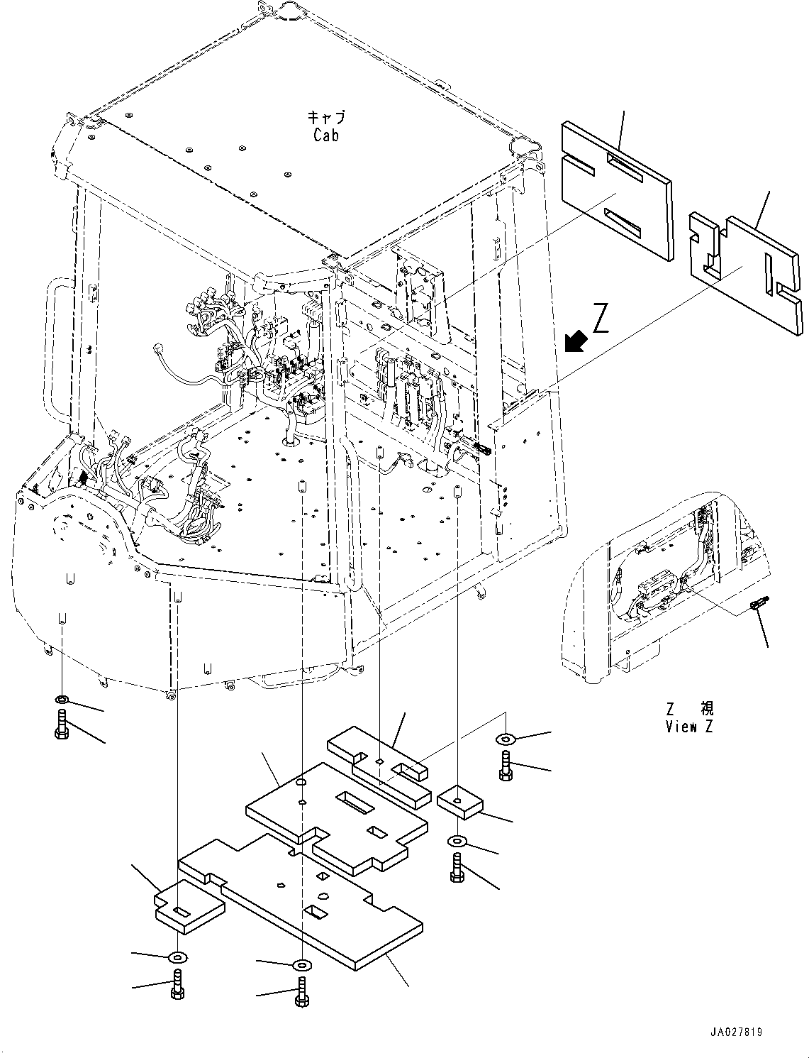 Komatsu parts book diagram for WA200-8 S/N 91001-UP: ROPS CAB AND FLOOR FRAME GROUP, BOLT AND CONNECTOR(#85001-)