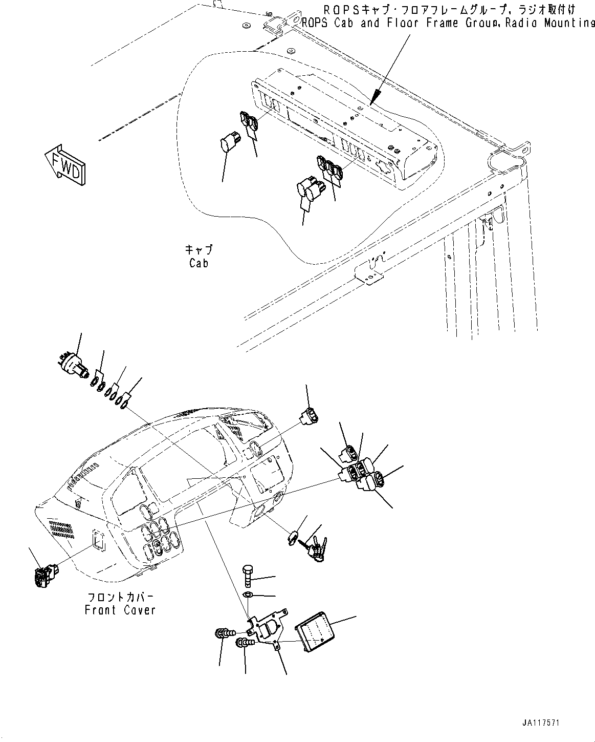 Komatsu parts book diagram for WA200-8 S/N 91001-UP: ROPS CAB AND FLOOR FRAME GROUP, FLOOR, SWITCH(#85001-88306)