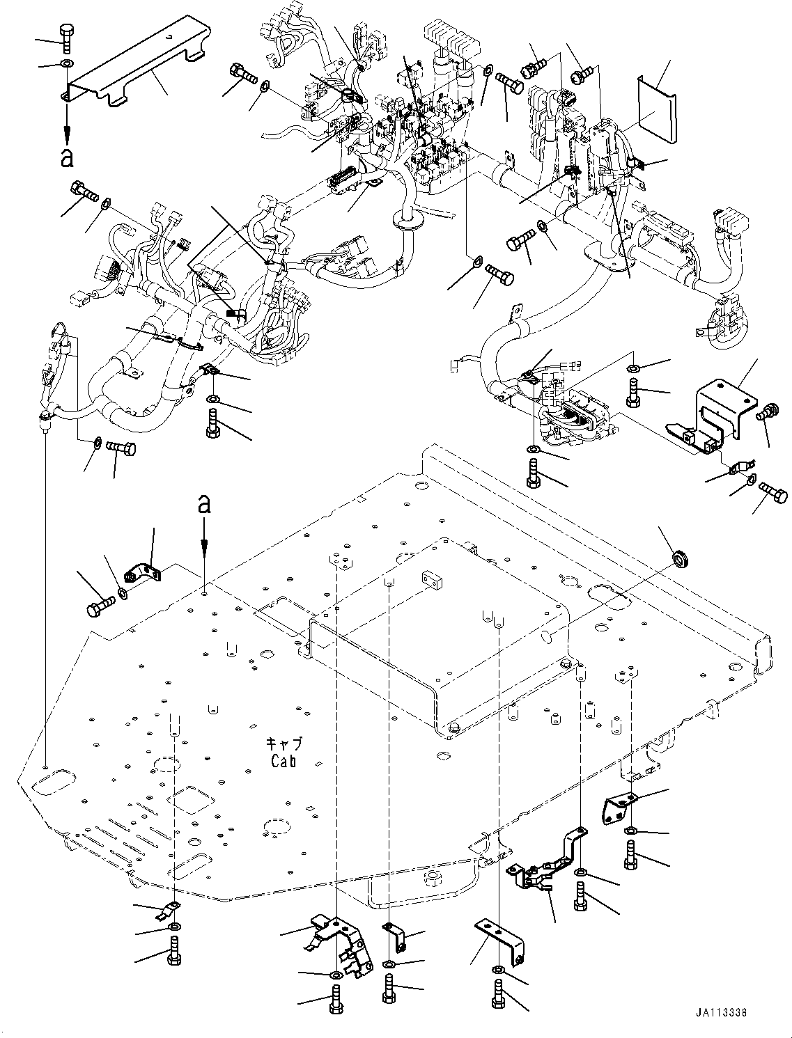 Komatsu parts book diagram for WA200-8 S/N 91001-UP: ROPS CAB AND FLOOR FRAME GROUP, FLOOR WIRING HARNESS MOUNTING (2/2) (WITH FRONT WORKING LAMP, CAB TOP, LED)(#85001-)