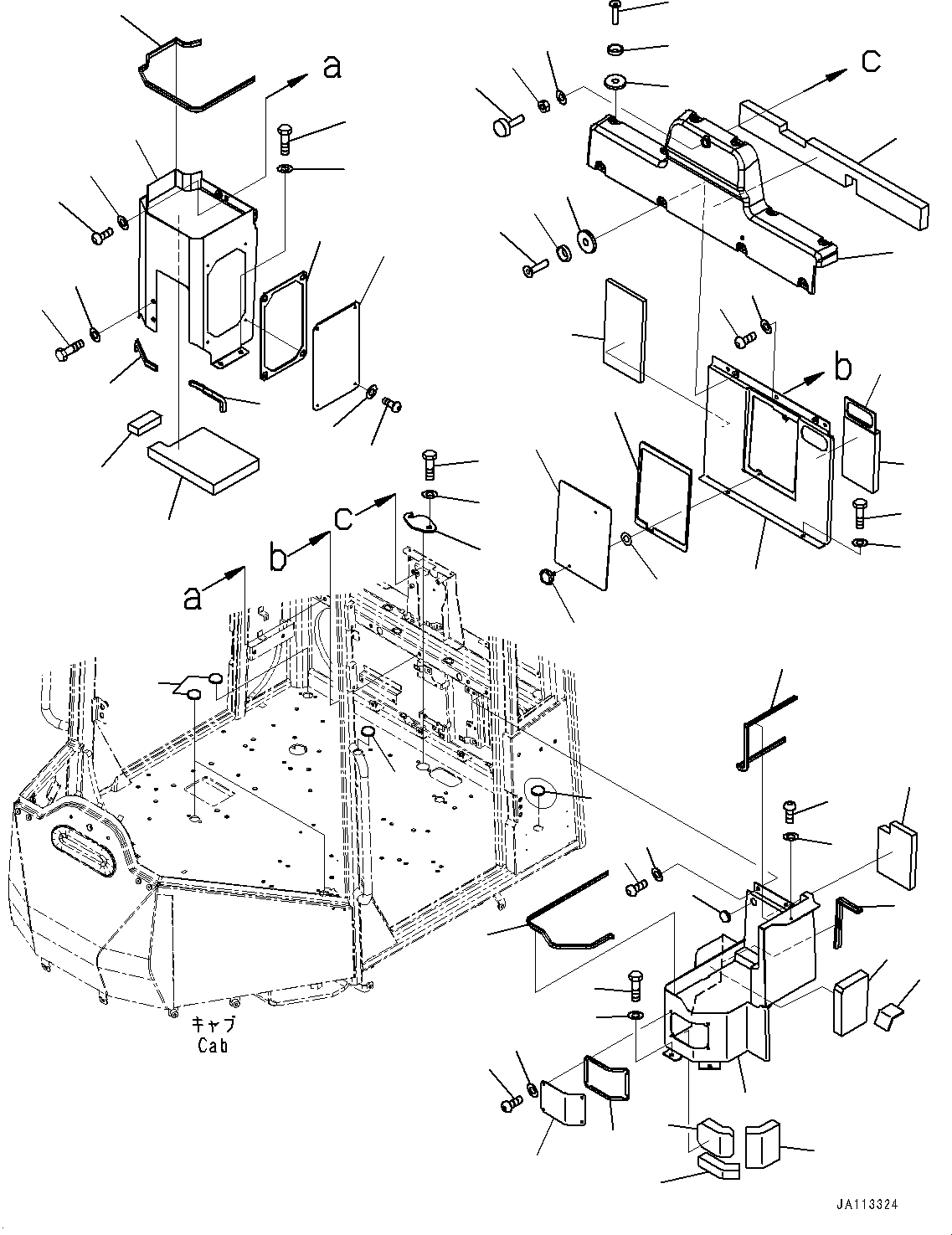 Komatsu parts book diagram for WA200-8 S/N 91001-UP: ROPS CAB AND FLOOR FRAME GROUP, REAR COVER (WITH FRONT WORKING LAMP, CAB TOP, LED)(#85001-)