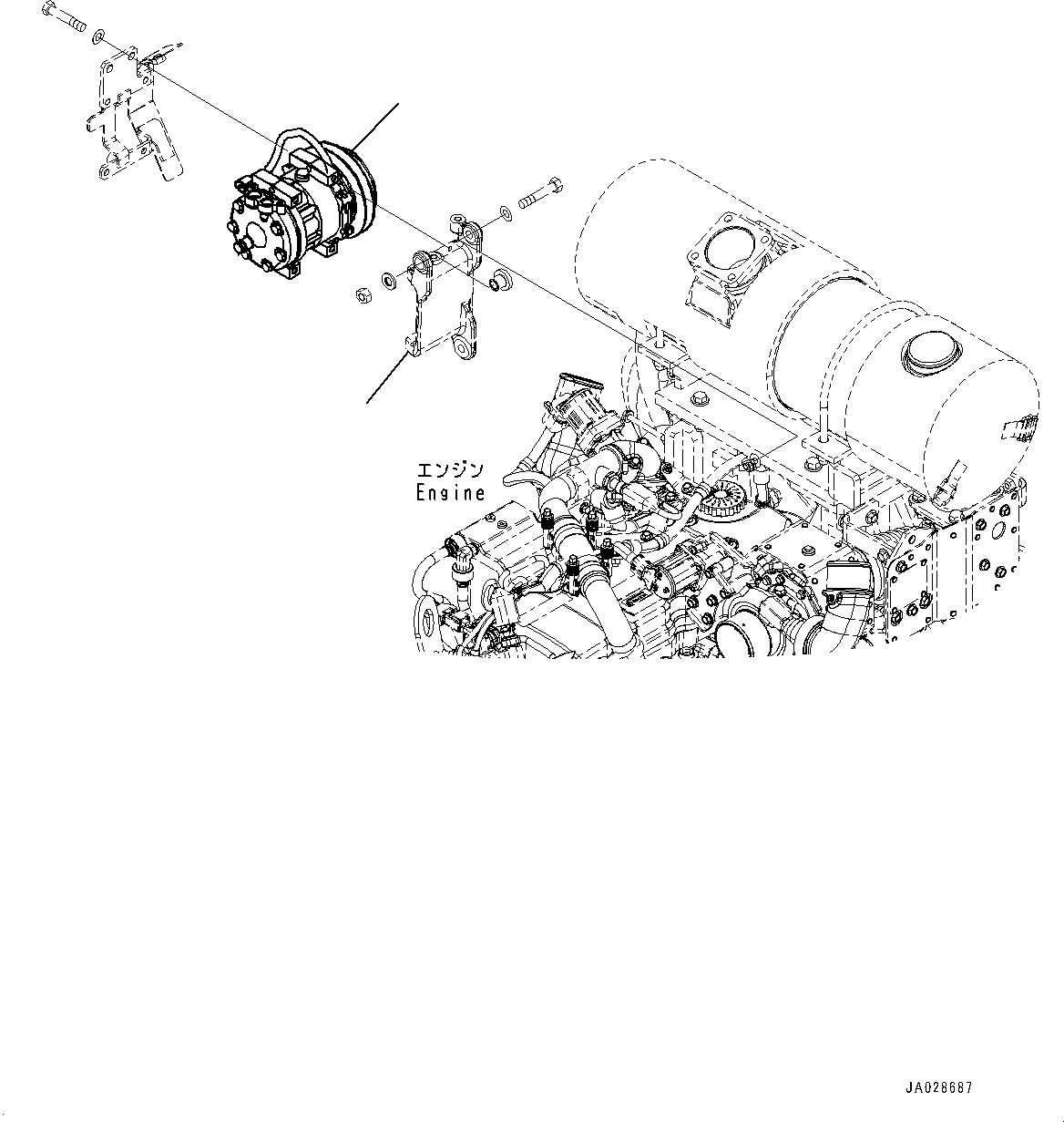 Komatsu parts book diagram for WA200-8 S/N 91001-UP: AIR CONDITIONER COMPRESSOR, (#85001-)