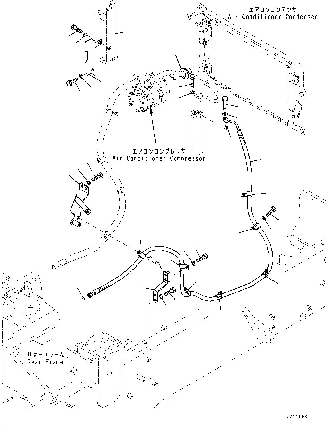 Komatsu parts book diagram for WA200-8 S/N 91001-UP: AIR CONDITIONER COMPRESSOR MOUNTING AND PIPING, RECEIVER PIPING(#87928-)