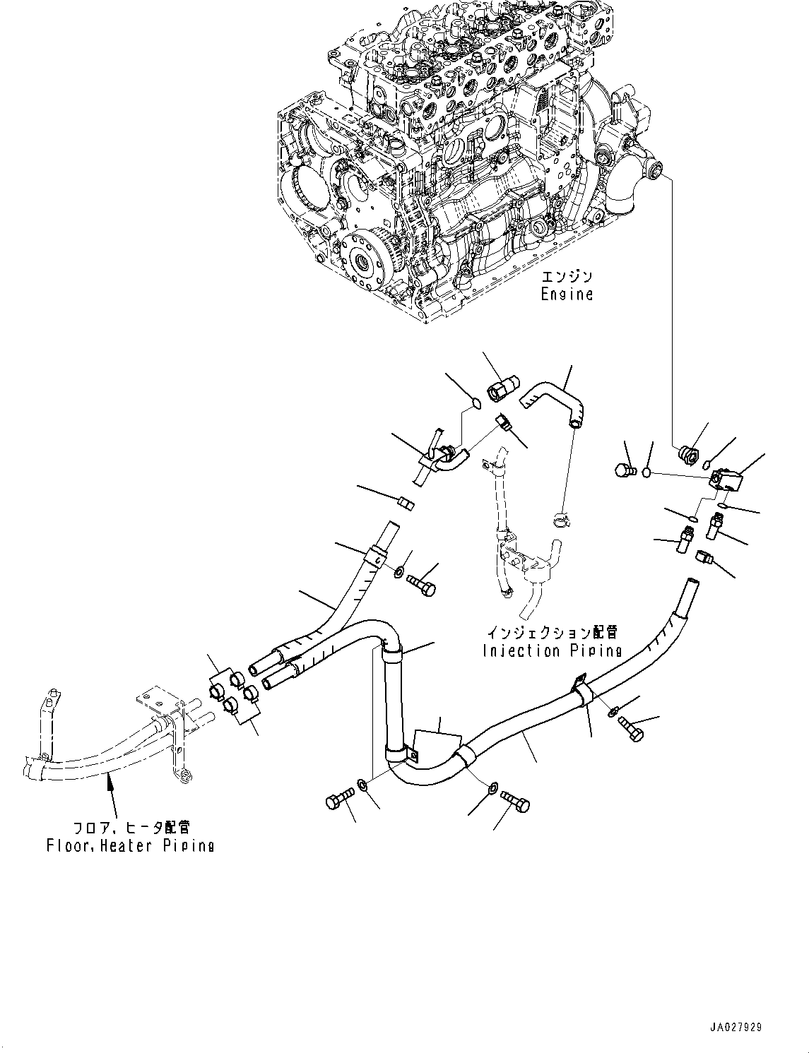 Komatsu parts book diagram for WA200-8 S/N 91001-UP: HEATER PIPING, (#85001-)