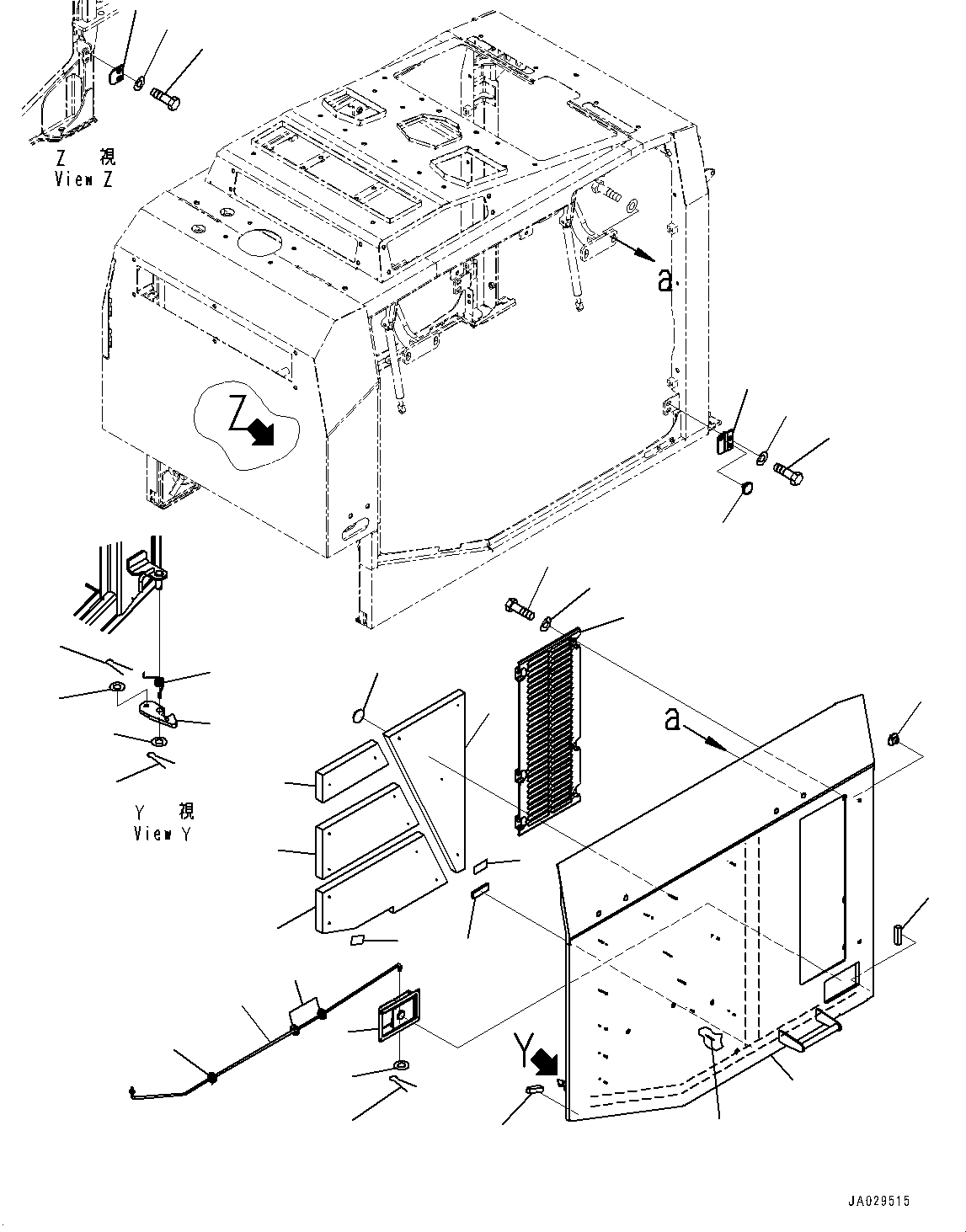 Komatsu parts book diagram for WA200-8 S/N 91001-UP: HOOD, DOOR, L.H.(#85001-)