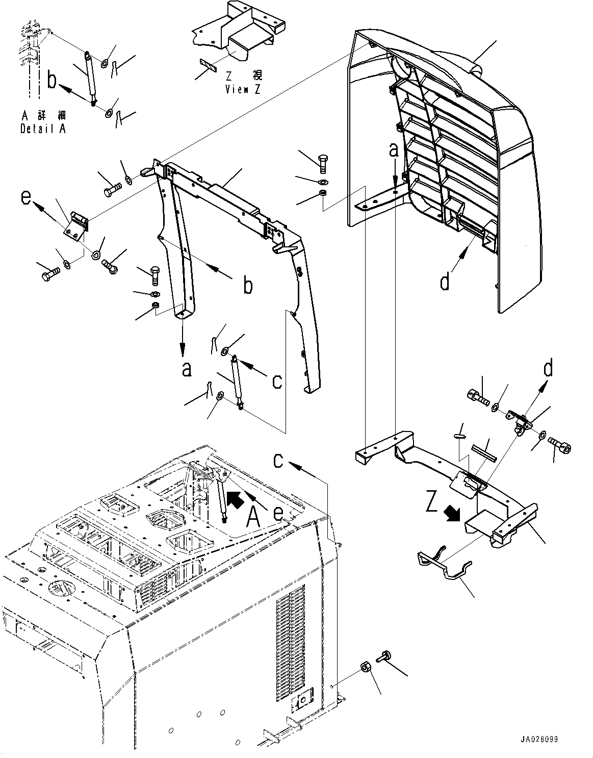 Komatsu parts book diagram for WA200-8 S/N 91001-UP: HOOD, GRILLE(#85001-87927)