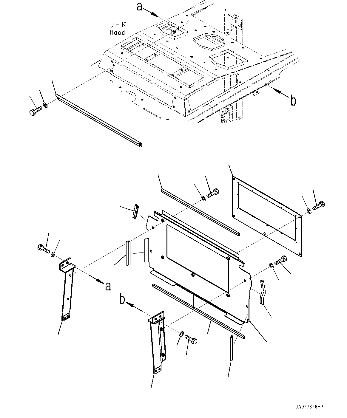 Komatsu parts book diagram for WA200-8 S/N 91001-UP: HOOD, UPPER BAFFLE(#85001-)