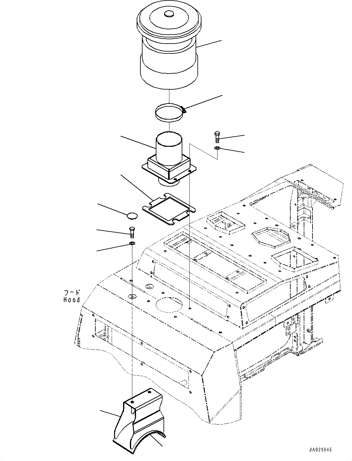 Komatsu parts book diagram for WA200-8 S/N 91001-UP: HOOD, PRE-CLEANER BRACKET (WITH AIR INTAKE EXTENSION, PRE-CLEANER TURBO 2 TYPE)(#85001-)