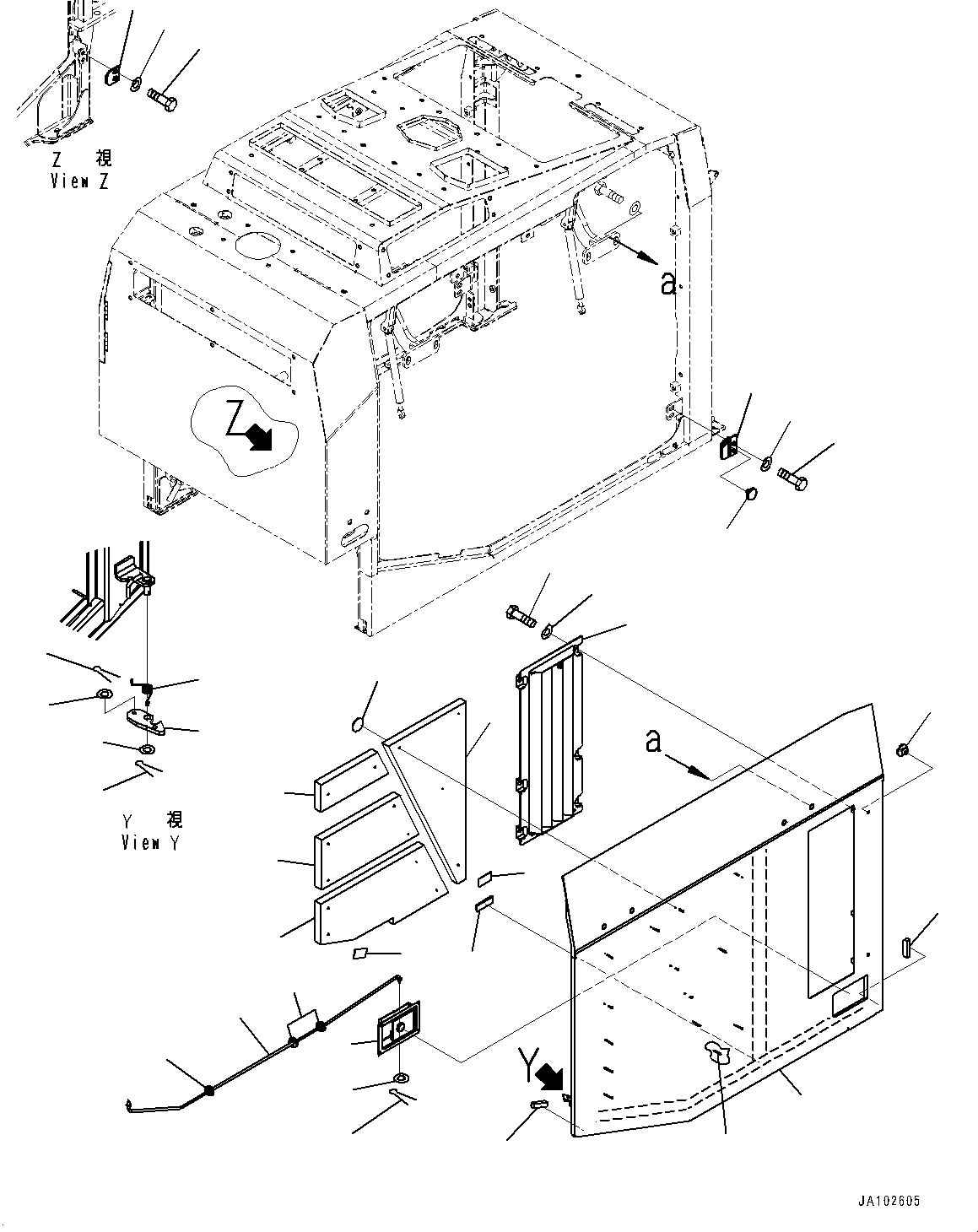 Komatsu parts book diagram for WA200-8 S/N 91001-UP: HOOD, DOOR, L.H. (WITH HOOD SCREEN)(#85001-)