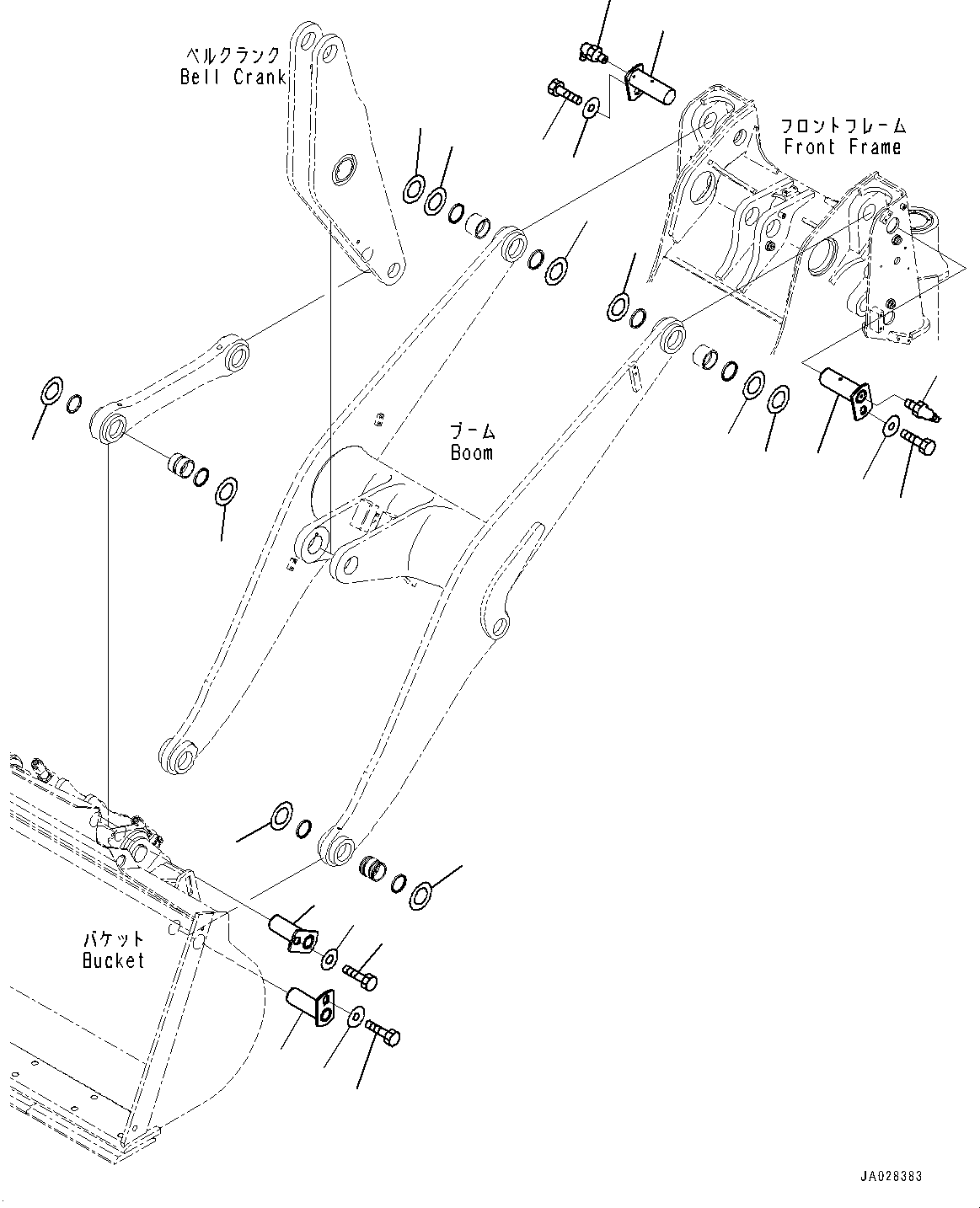 Komatsu parts book diagram for WA200-8 S/N 91001-UP: BOOM AND BELL CRANK, PIN(#85001-)