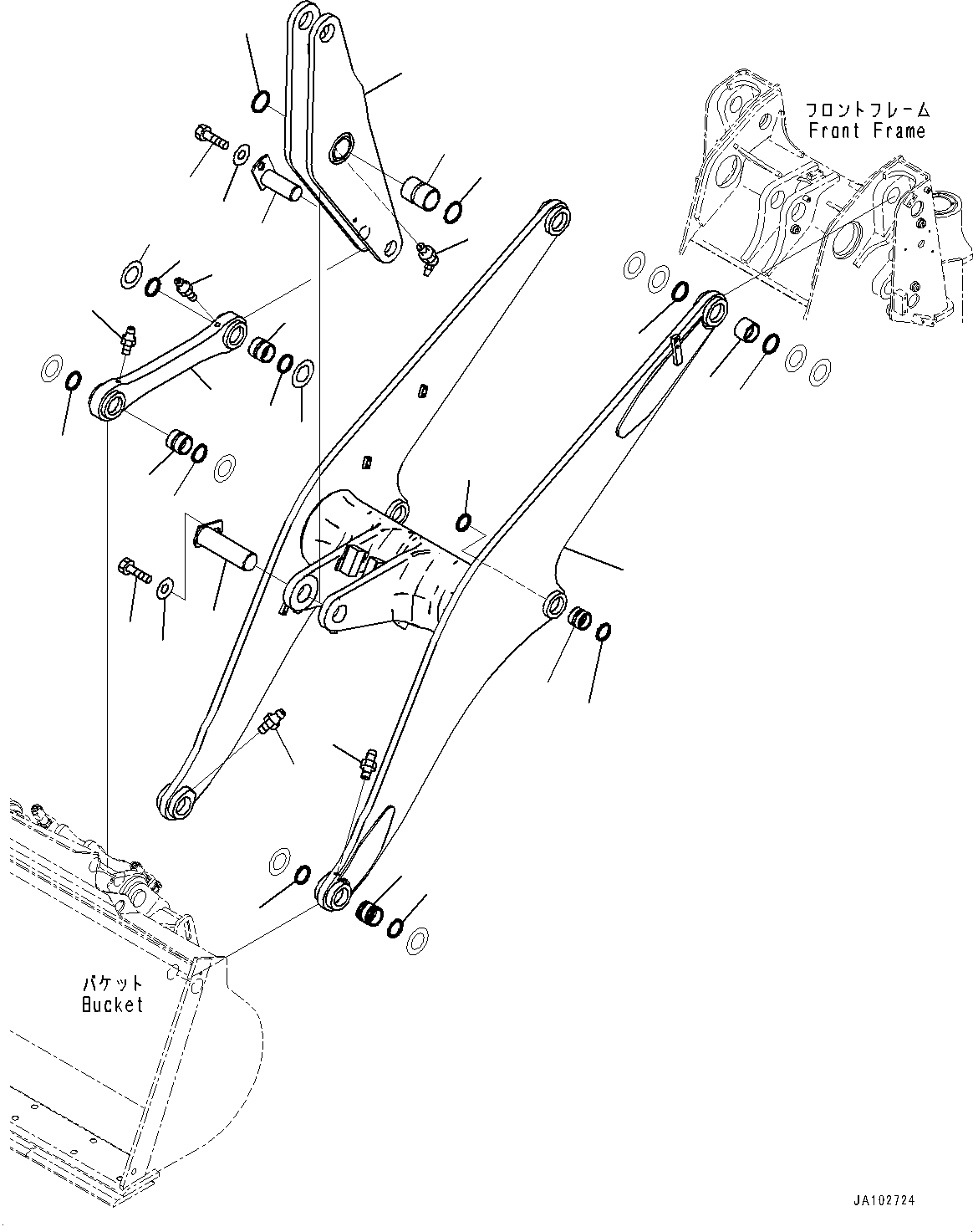 Komatsu parts book diagram for WA200-8 S/N 91001-UP: BOOM AND BELL CRANK, BOOM, BELL CRANK AND LINK (WITH HIGH LIFT BOOM)(#85589-)