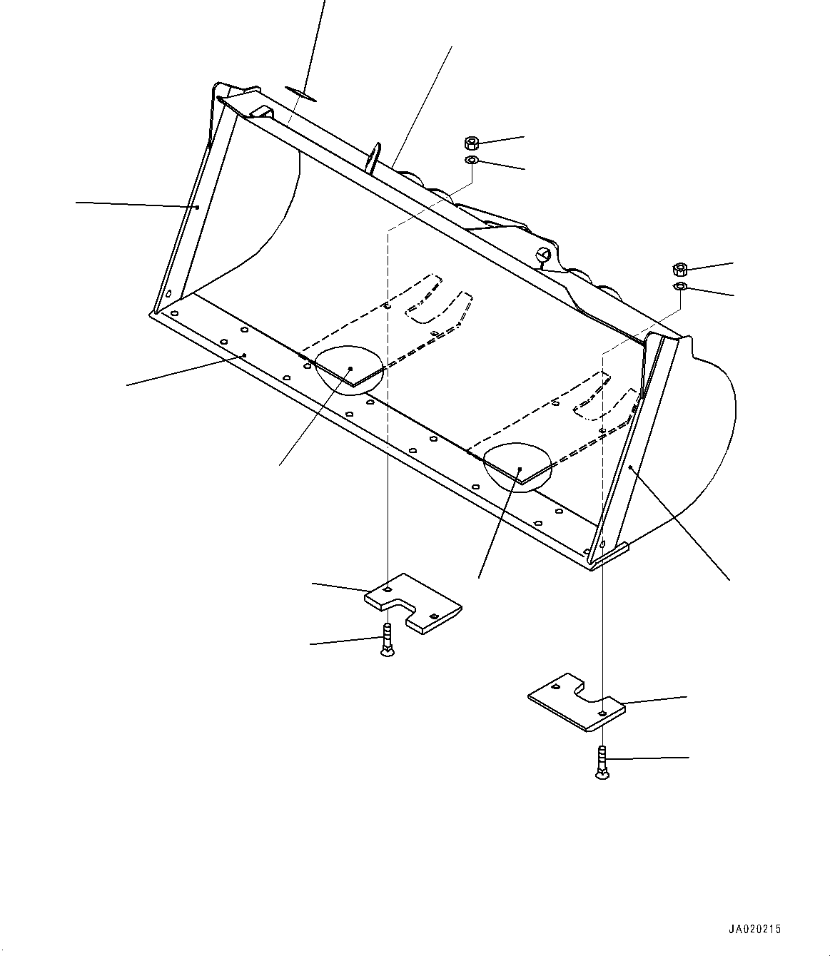 Komatsu parts book diagram for WA200-8 S/N 91001-UP: BUCKET, (1.6M3, BOLT ON CUTTING EDGE 1.7M3)(#85001-)