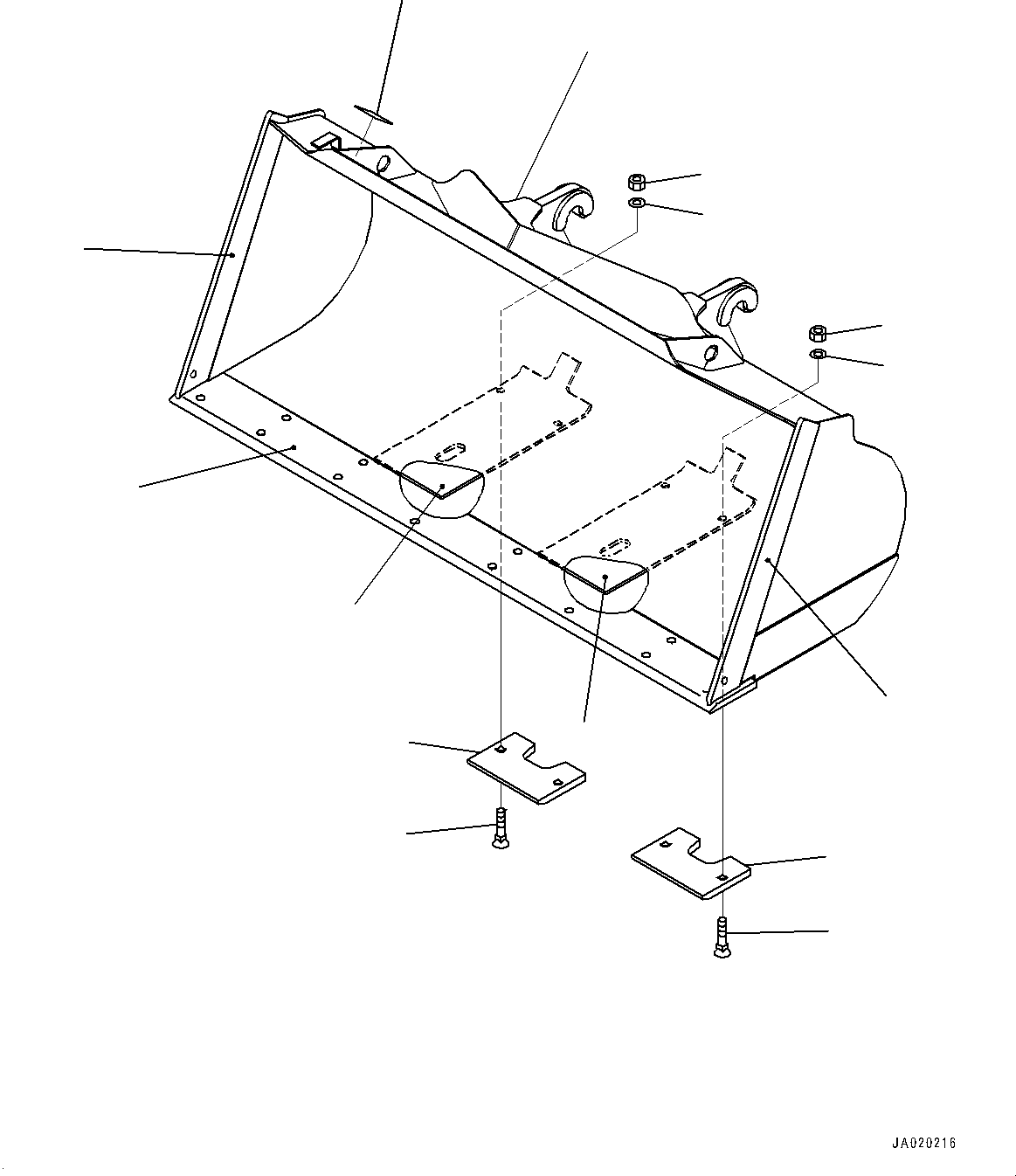 Komatsu parts book diagram for WA200-8 S/N 91001-UP: BUCKET, (1.8M3, BOLT ON CUTTING EDGE 1.9M3, QUICK COUPLER)(#85001-)