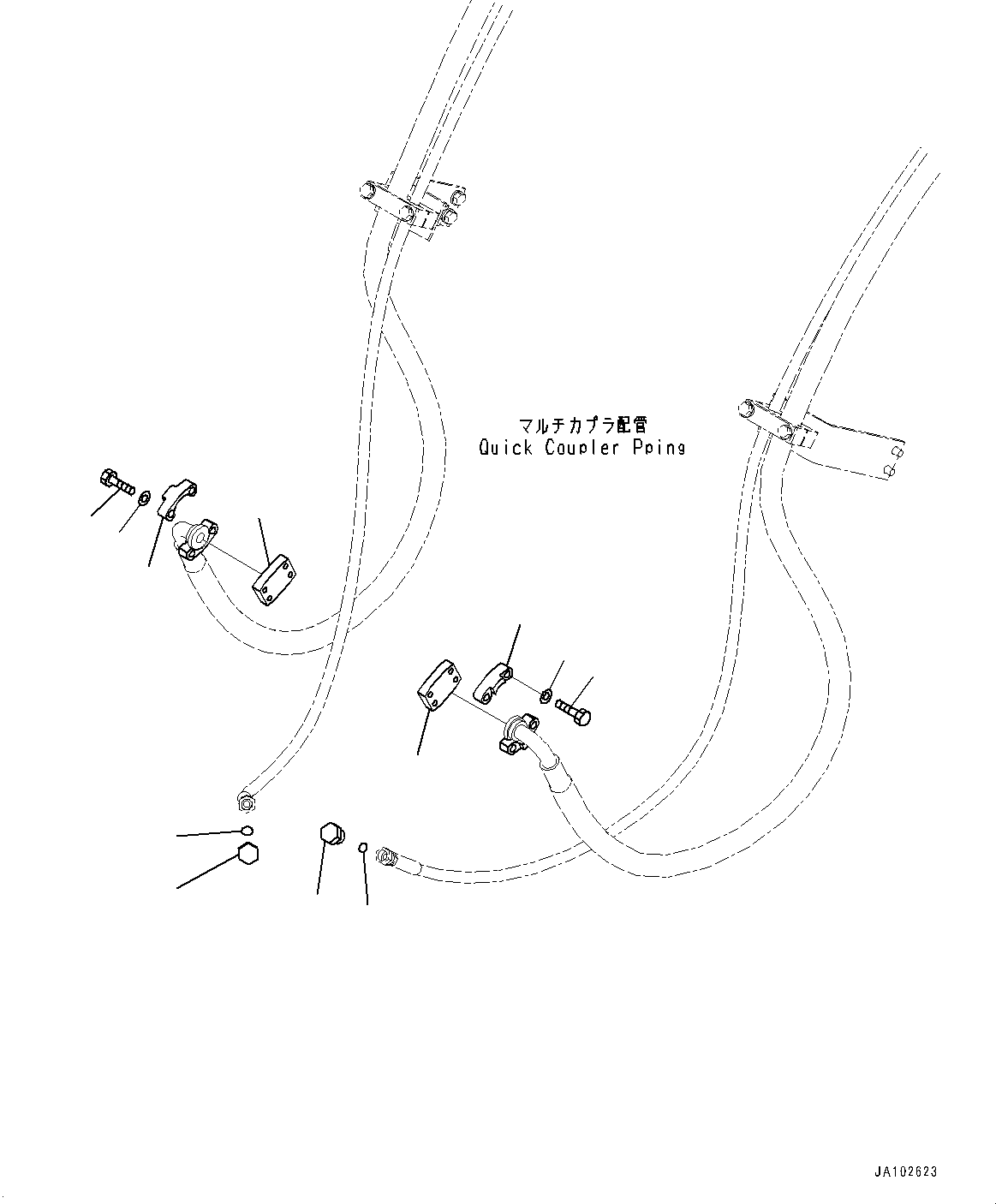 Komatsu parts book diagram for WA200-8 S/N 91001-UP: FLANGE, (WITH 3-SPOOL CONTROL VALVE, PROVISION FOR QUICK COUPLER)(#85001-)