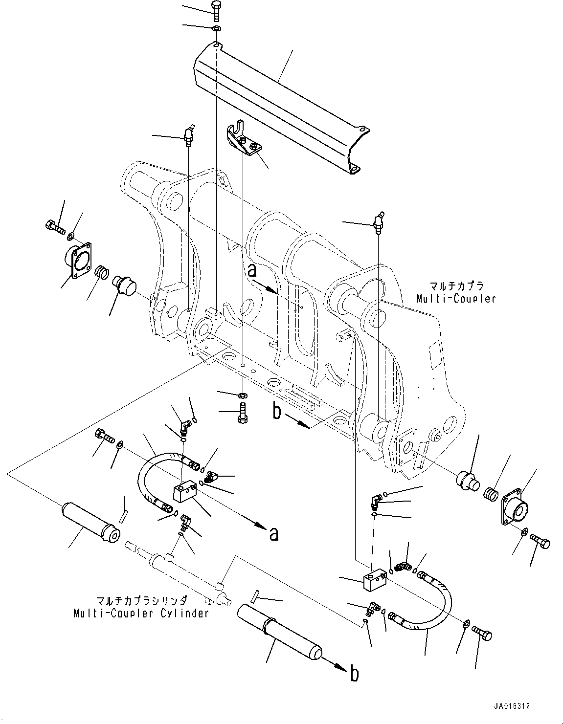 Komatsu parts book diagram for WA200-8 S/N 91001-UP: QUICK COUPLER, CYLINDER PIPING (WITH 3-SPOOL CONTROL VALVE, QUICK COUPLER, VOLVO)(#85001-)