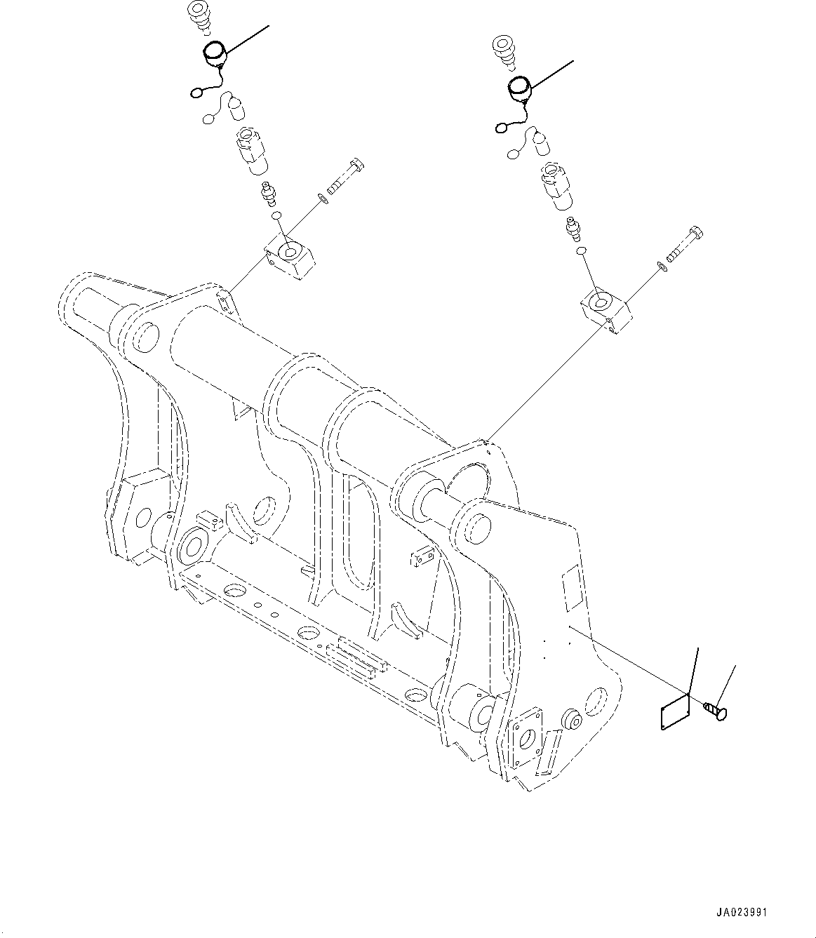 Komatsu parts book diagram for WA200-8 S/N 91001-UP: QUICK COUPLER, PLATE AND CAP (WITH 3-SPOOL CONTROL VALVE, QUICK COUPLER, VOLVO)(#85001-)