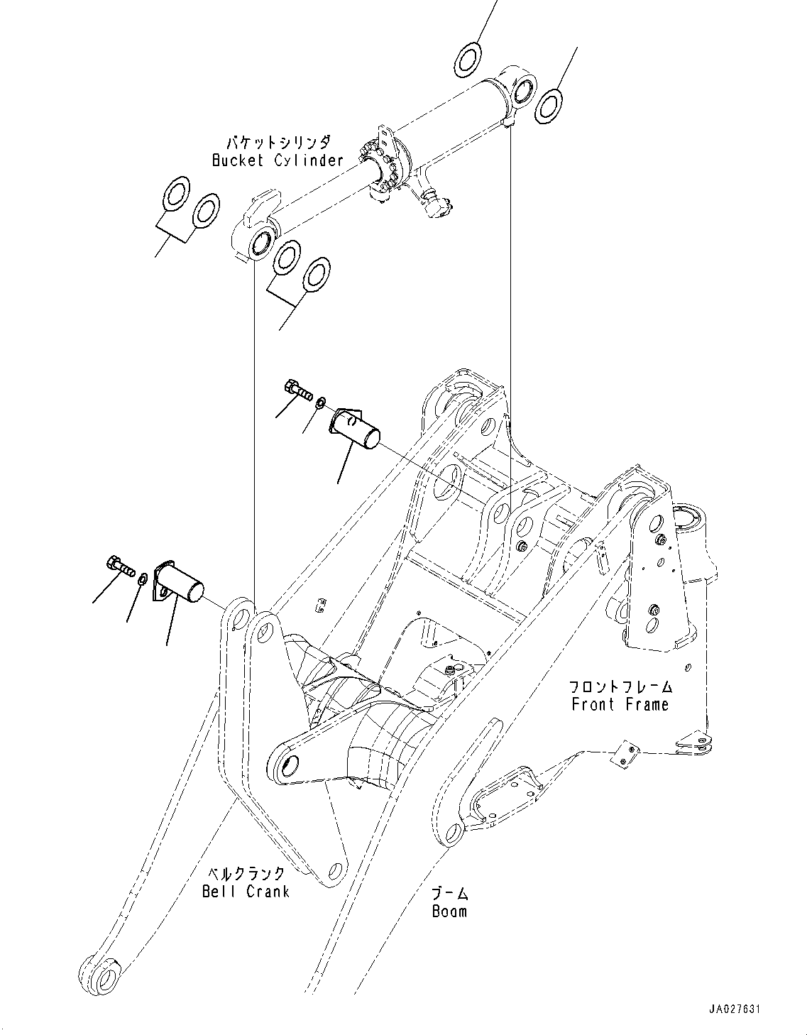 Komatsu parts book diagram for WA200-8 S/N 91001-UP: BUCKET CYLINDER, MOUNTING(#85001-)