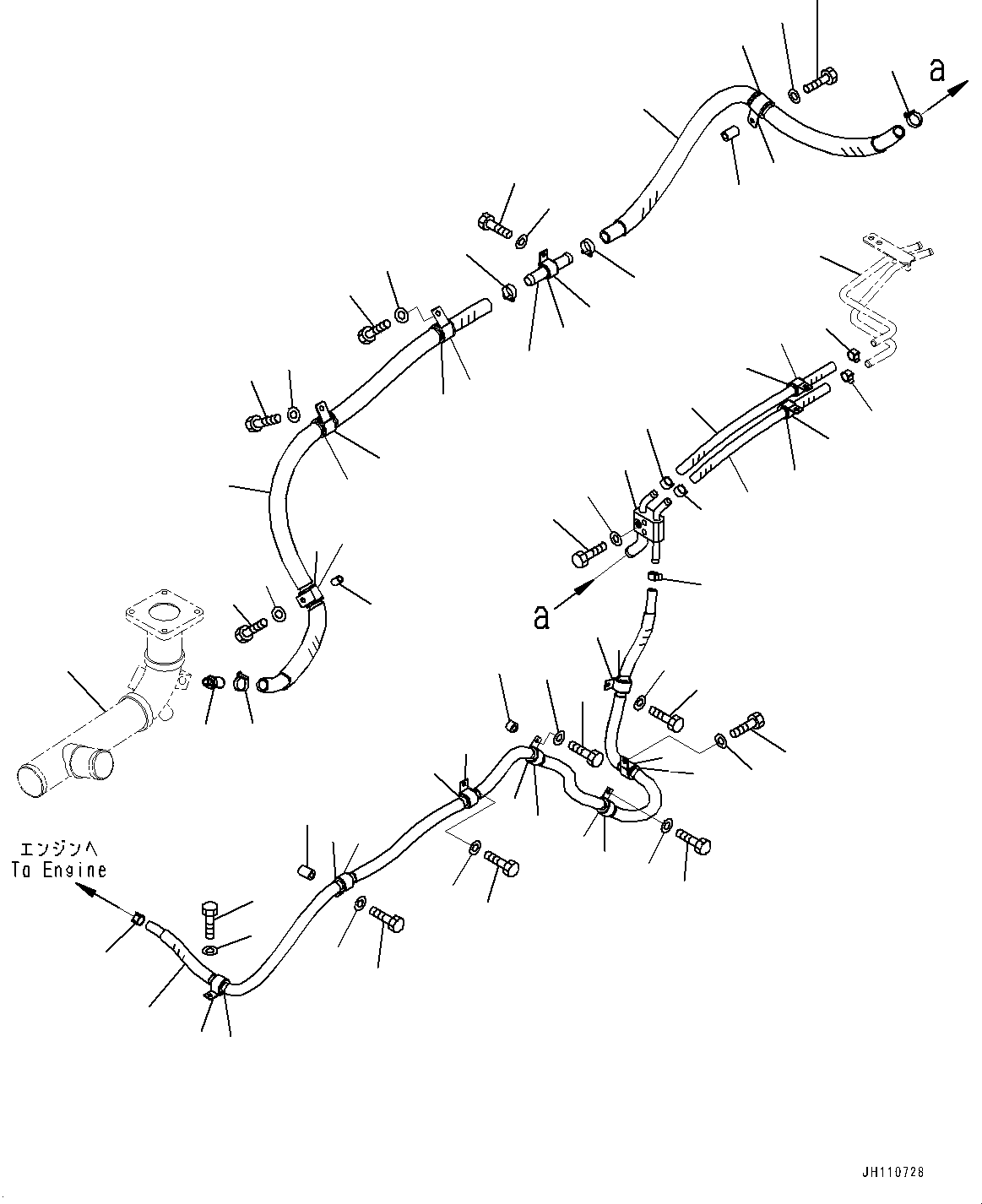 Komatsu parts book diagram for D475A-8E0 S/N 51001-UP: HEATER PIPING, (#50001-50002)