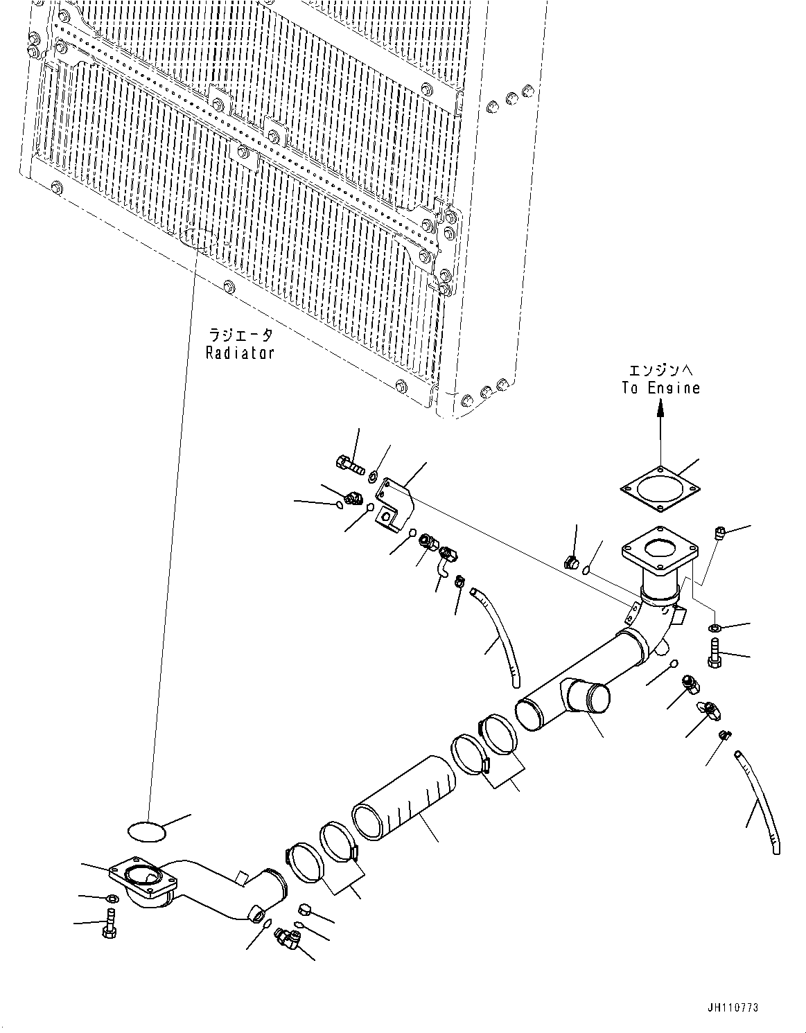 Komatsu parts book diagram for D475A-8E0 S/N 51001-UP: COOLING PIPING, RADIATOR PIPING (2/2)(#50003-)