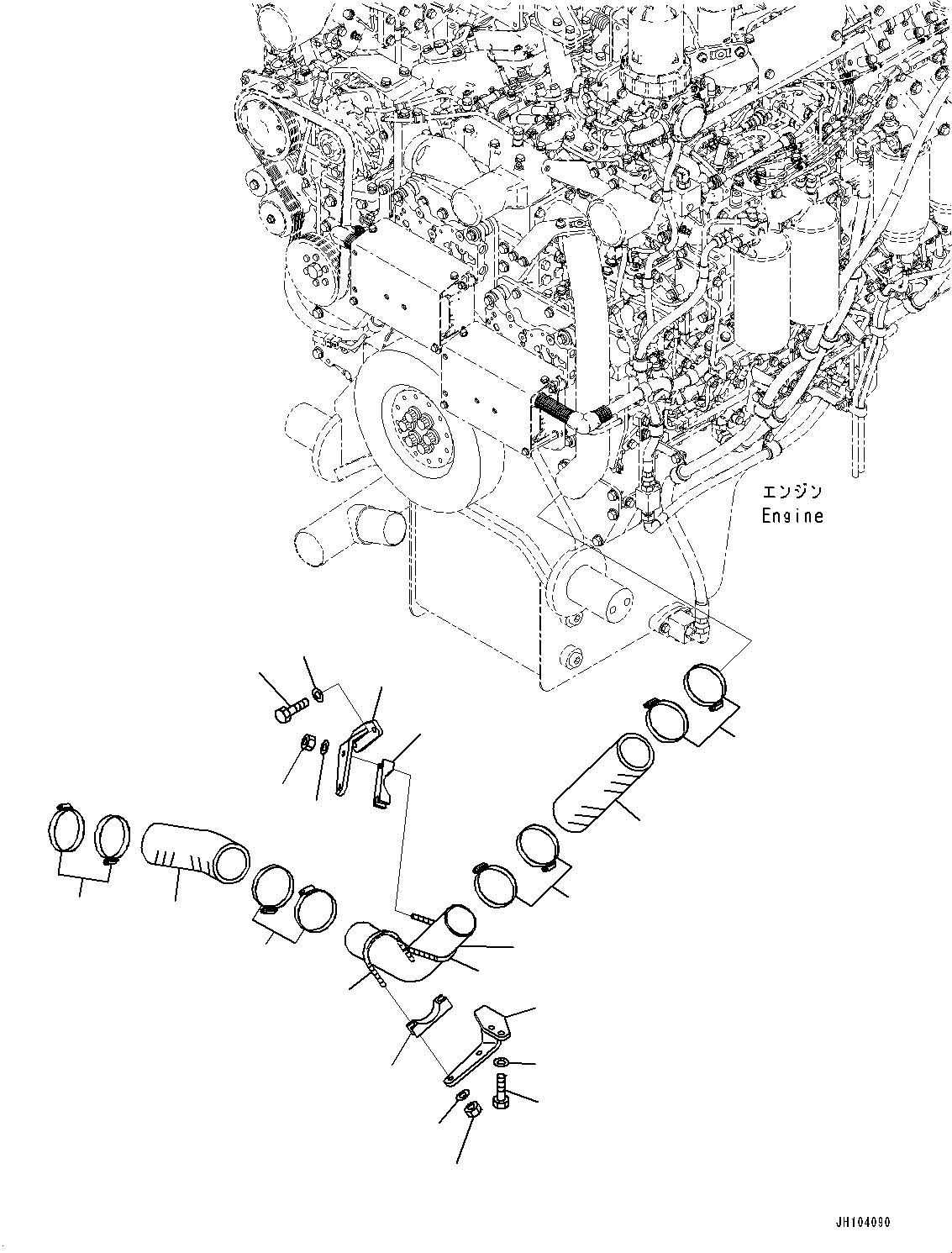 Komatsu parts book diagram for D475A-8E0 S/N 51001-UP: COOLING PIPING, BYPASS TUBE(#50001-)