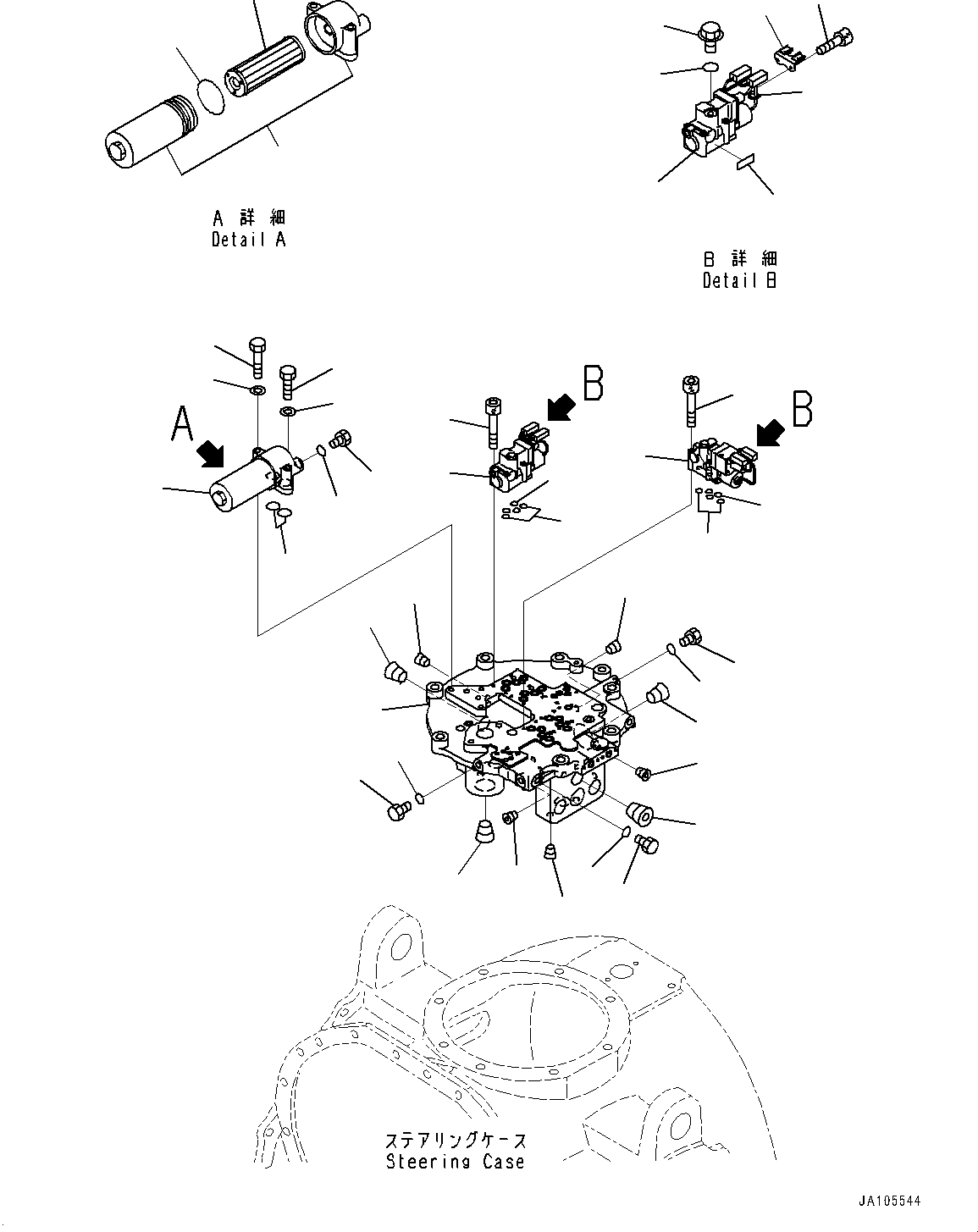 Komatsu parts book diagram for D475A-8E0 S/N 51001-UP: POWER TRAIN, STEERING VALVE (1/2)(#50001-)