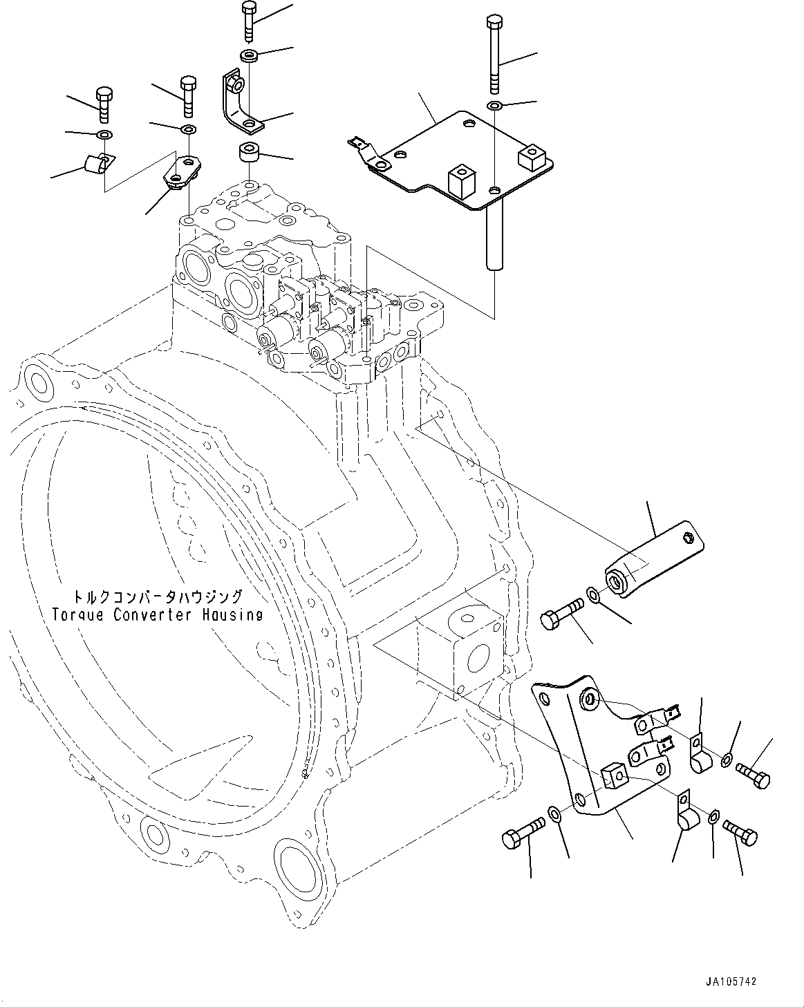 Komatsu parts book diagram for D475A-8E0 S/N 51001-UP: POWER TRAIN, TORQUE CONVERTER VALVE COVER(#50001-)