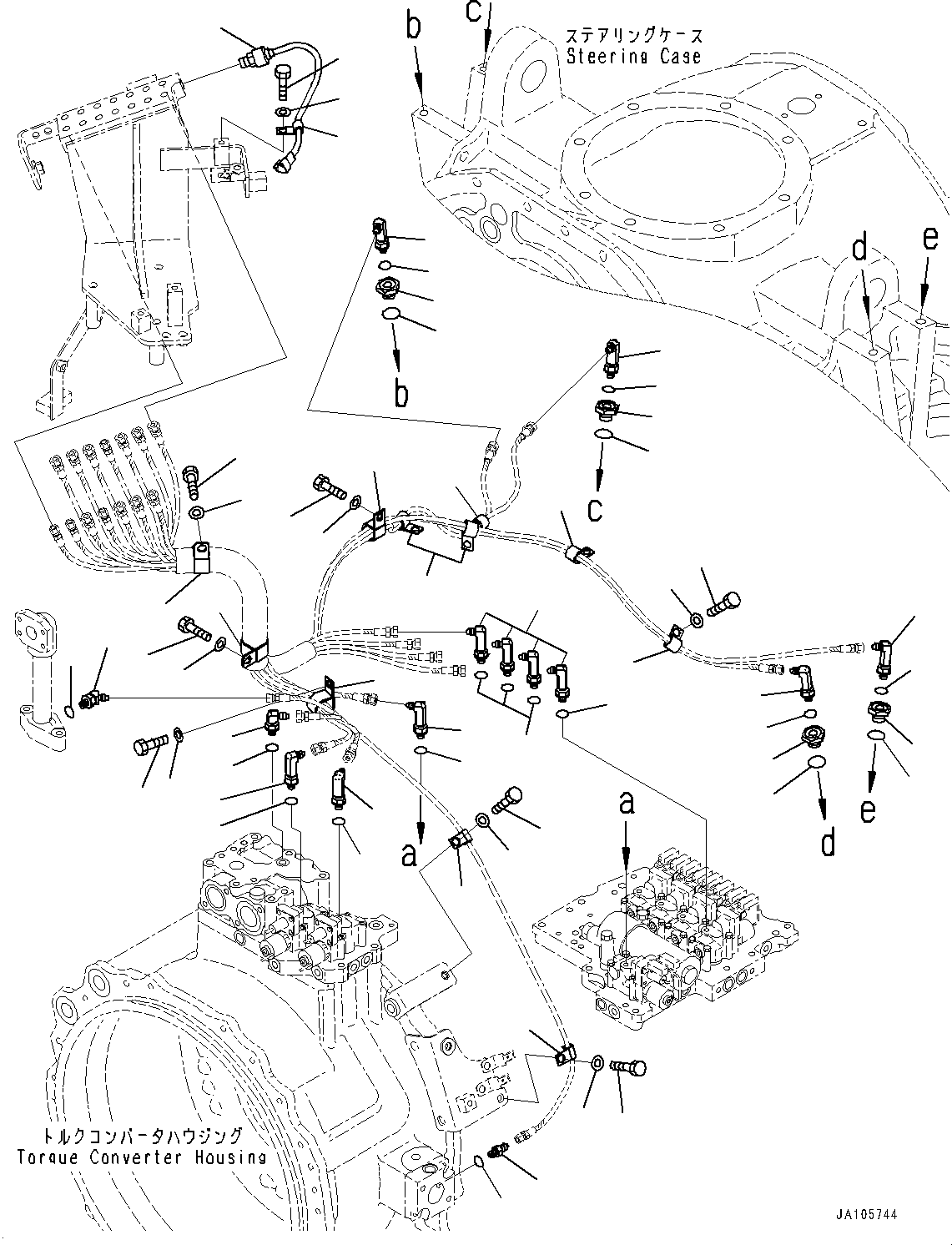 Komatsu parts book diagram for D475A-8E0 S/N 51001-UP: POWER TRAIN, CONCENTRATED PIPING MOUNTING(#50001-)
