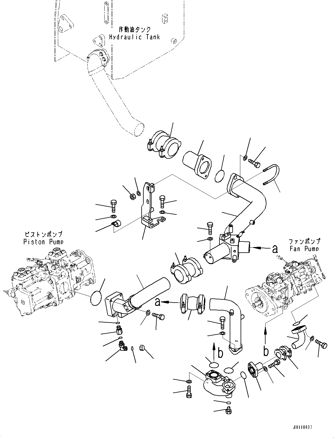 Komatsu parts book diagram for D475A-8E0 S/N 51001-UP: HYDRAULIC PUMP PIPING, SUCTION PIPING(#50003-)