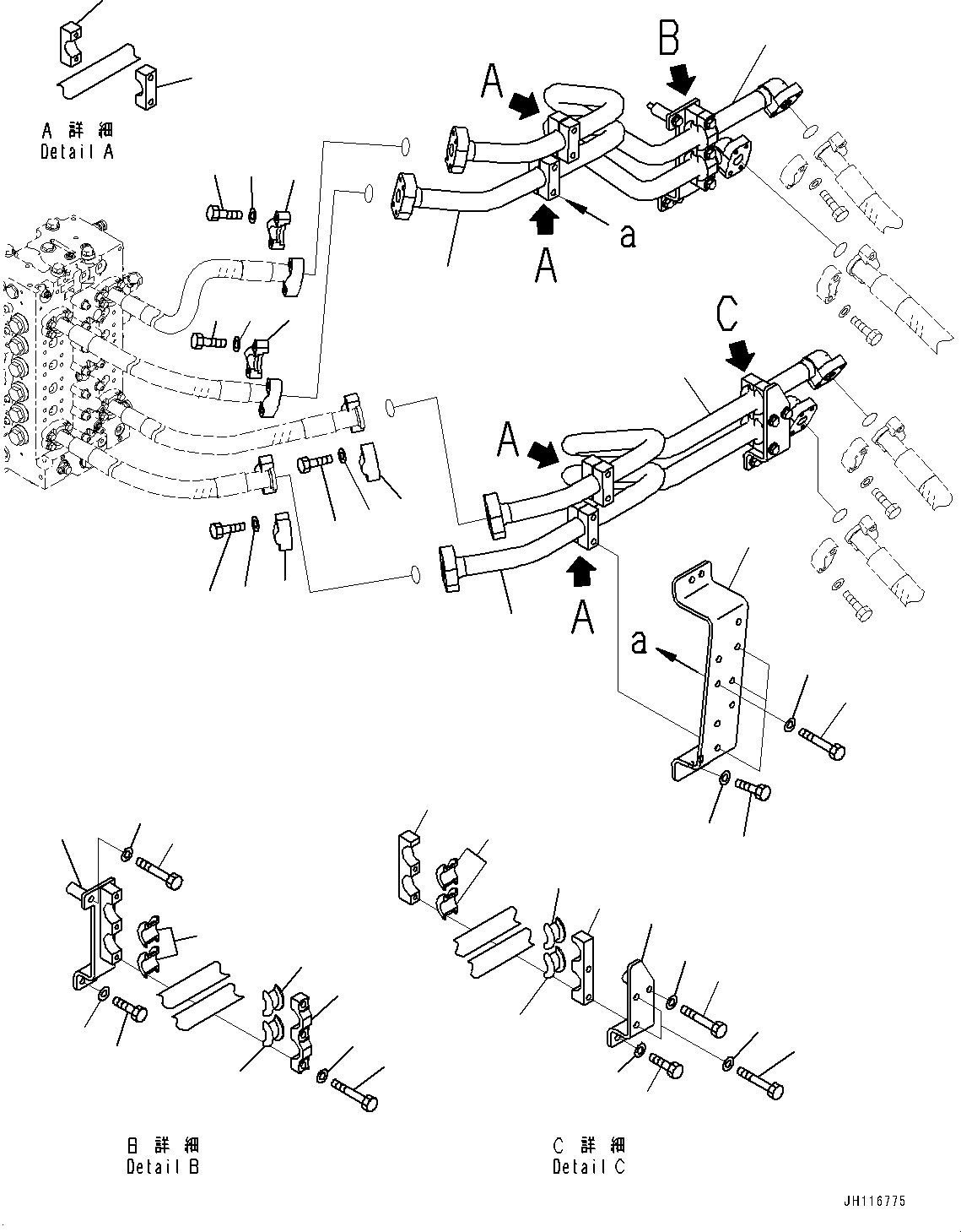 Komatsu parts book diagram for D475A-8E0 S/N 51001-UP: RIPPER PIPING, MAIN PIPING (2/3)(#50078-)