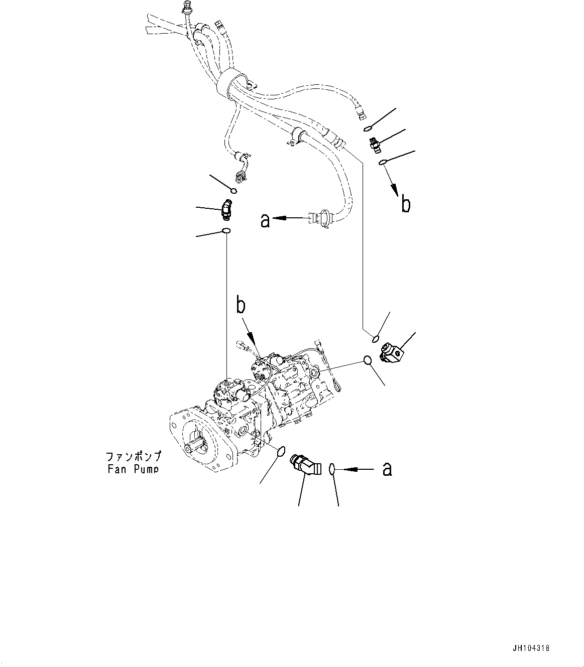 Komatsu parts book diagram for D475A-8E0 S/N 51001-UP: COOLING FAN DRIVE PIPING, FAN PUMP PIPING (2/2)(#50001-)
