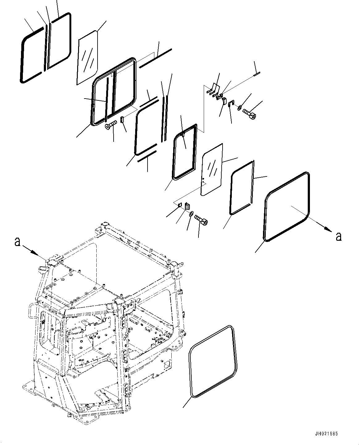 Komatsu parts book diagram for D475A-8E0 S/N 51001-UP: CAB, SASH TYPE GLASS WINDOW, R.H.(#50001-)