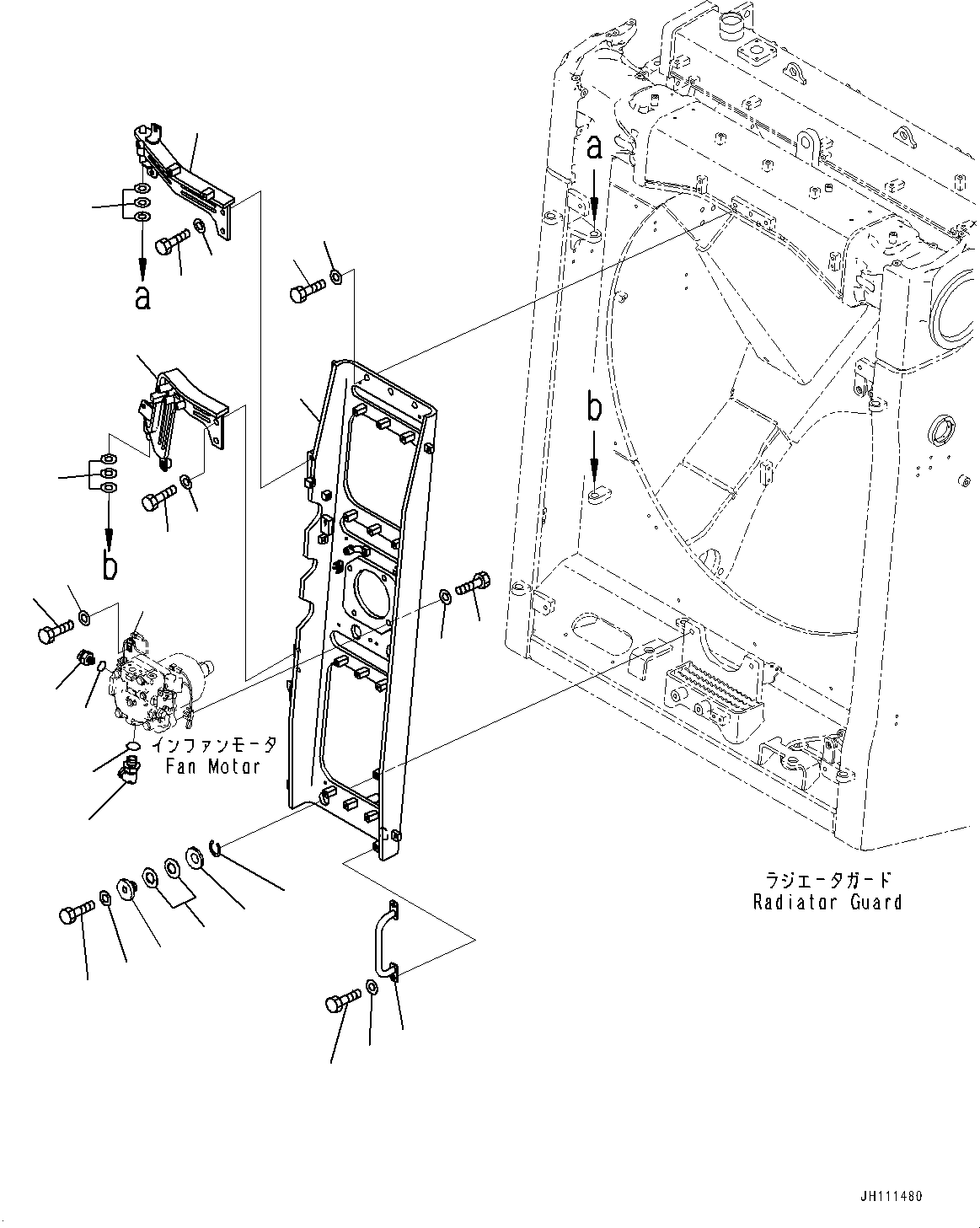 Komatsu parts book diagram for D475A-8E0 S/N 51001-UP: RADIATOR GUARD, FAN MOTOR RELATED PARTS(#51001-)