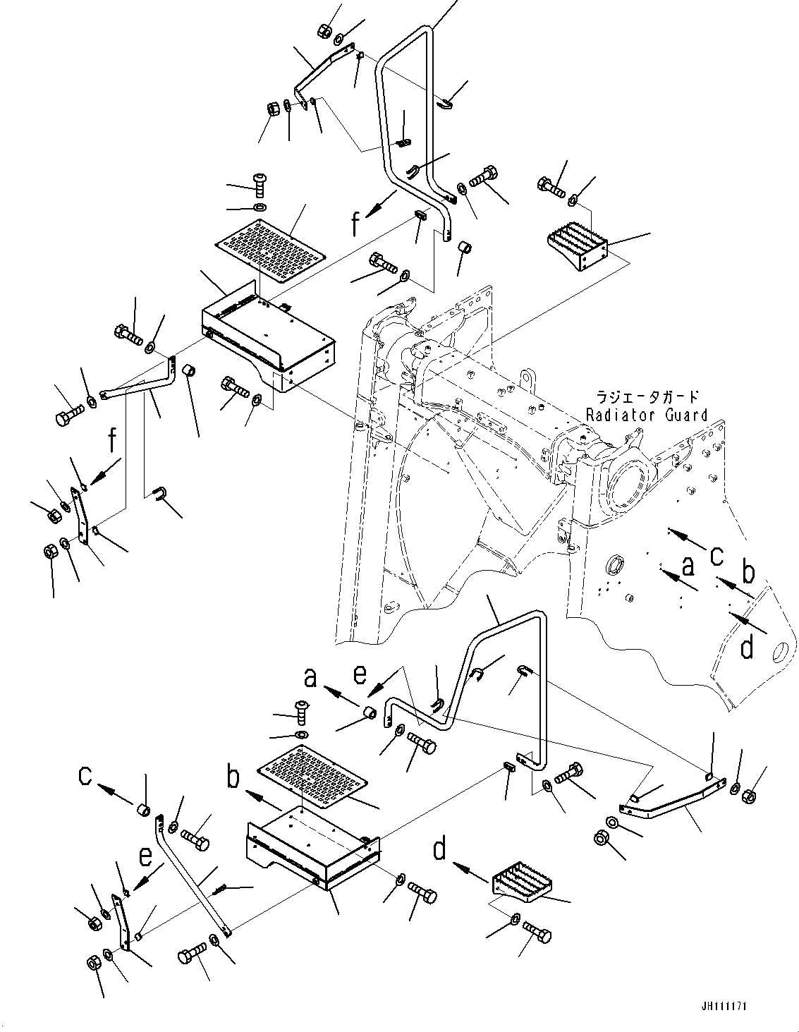 Komatsu parts book diagram for D475A-8E0 S/N 51001-UP: RADIATOR GUARD RELATED PARTS, GRIP AND STEP(#51001-)