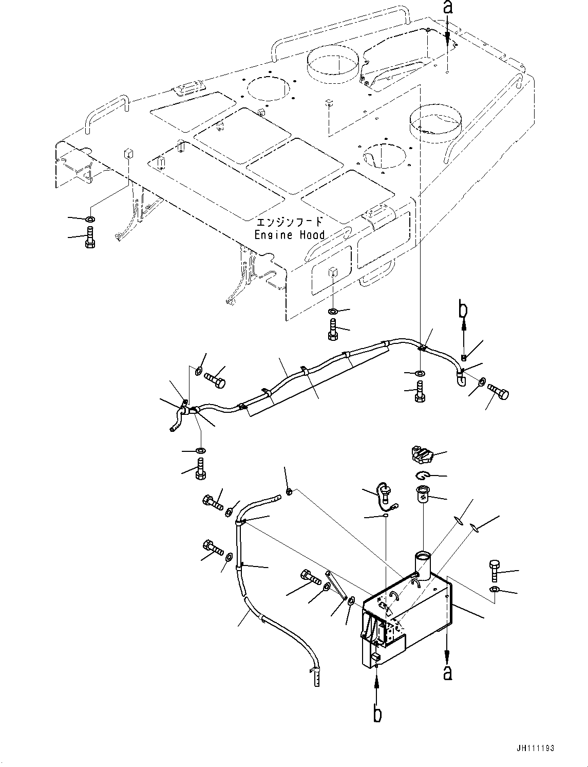 Komatsu parts book diagram for D475A-8E0 S/N 51001-UP: ENGINE HOOD AND SIDE COVER GROUP, RESERVOIR TANK(#50029-)