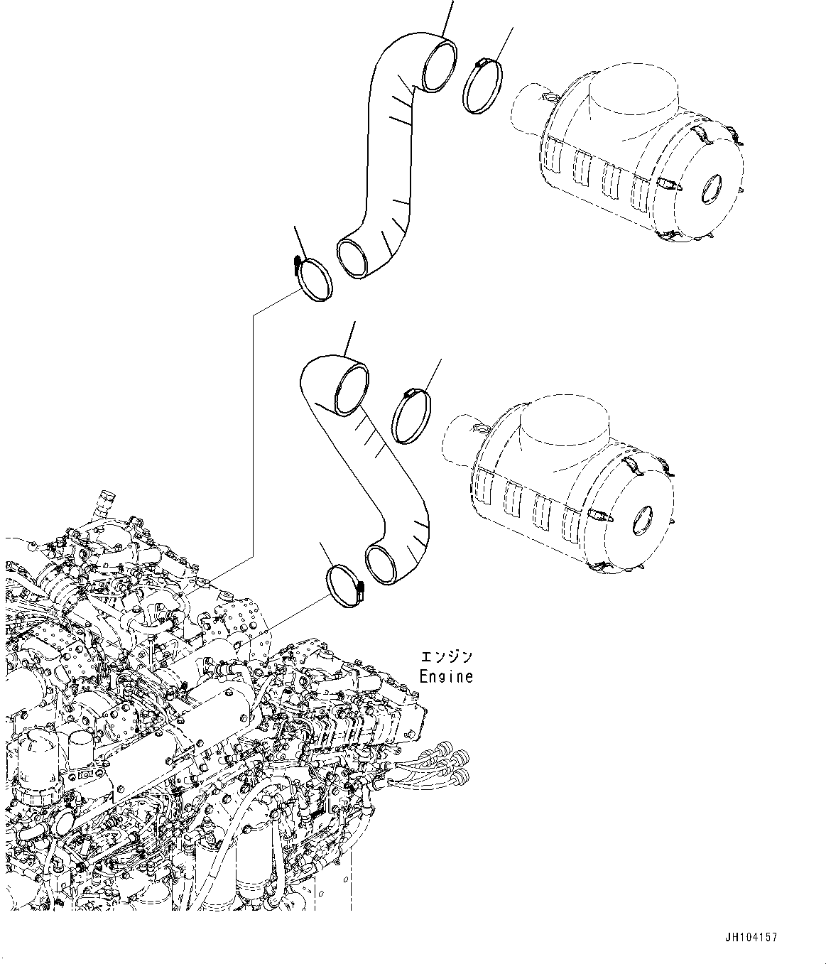 Komatsu parts book diagram for D475A-8E0 S/N 51001-UP: ENGINE HOOD AND SIDE COVER GROUP, AIR CLEANER HOSE(#50029-)