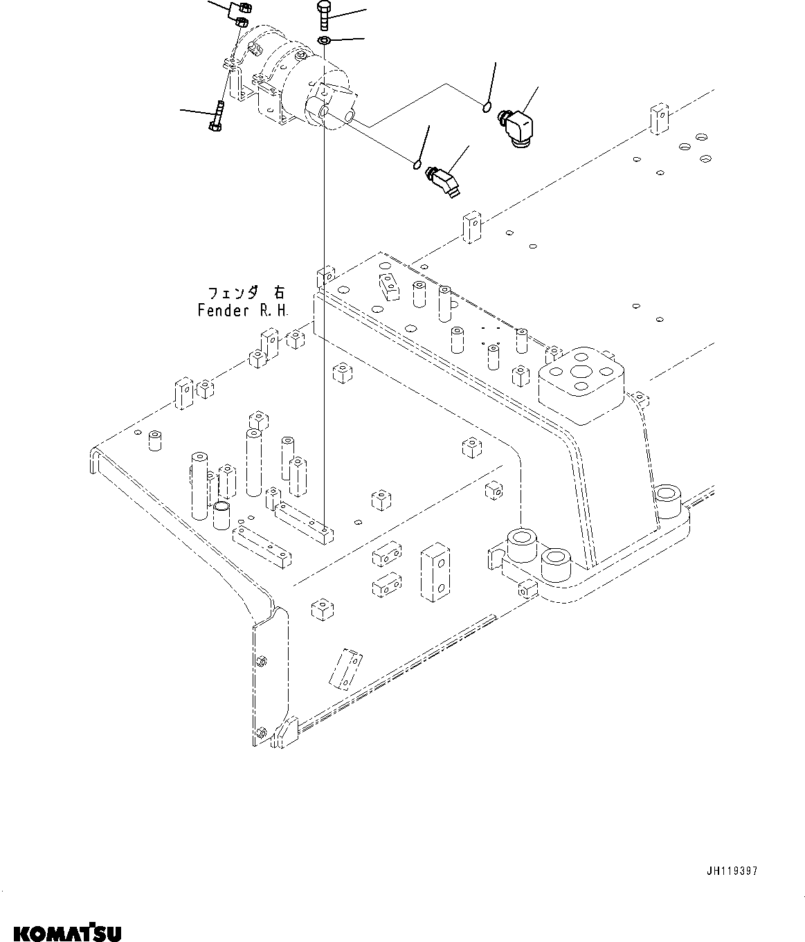 Komatsu parts book diagram for D475A-8E0 S/N 51001-UP: FENDER, PRE-LUBRICATION PUMP RELATED PARTS (1/2)(#51001-)