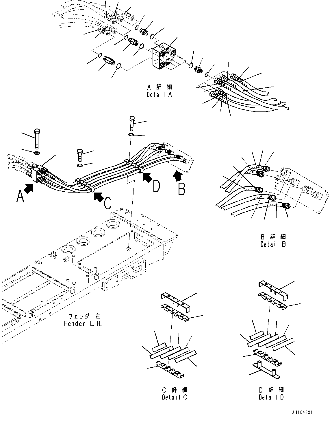 Komatsu parts book diagram for D475A-8E0 S/N 51001-UP: FENDER, SERVICE CENTER PIPING(#51001-)
