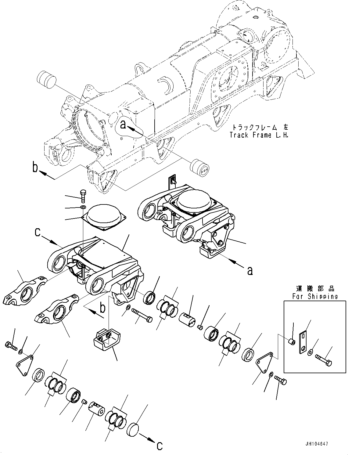 Komatsu parts book diagram for D475A-8E0 S/N 51001-UP: TRACK FRAME, 2ND AND 3RD BOGIE, L.H.(#50029-)